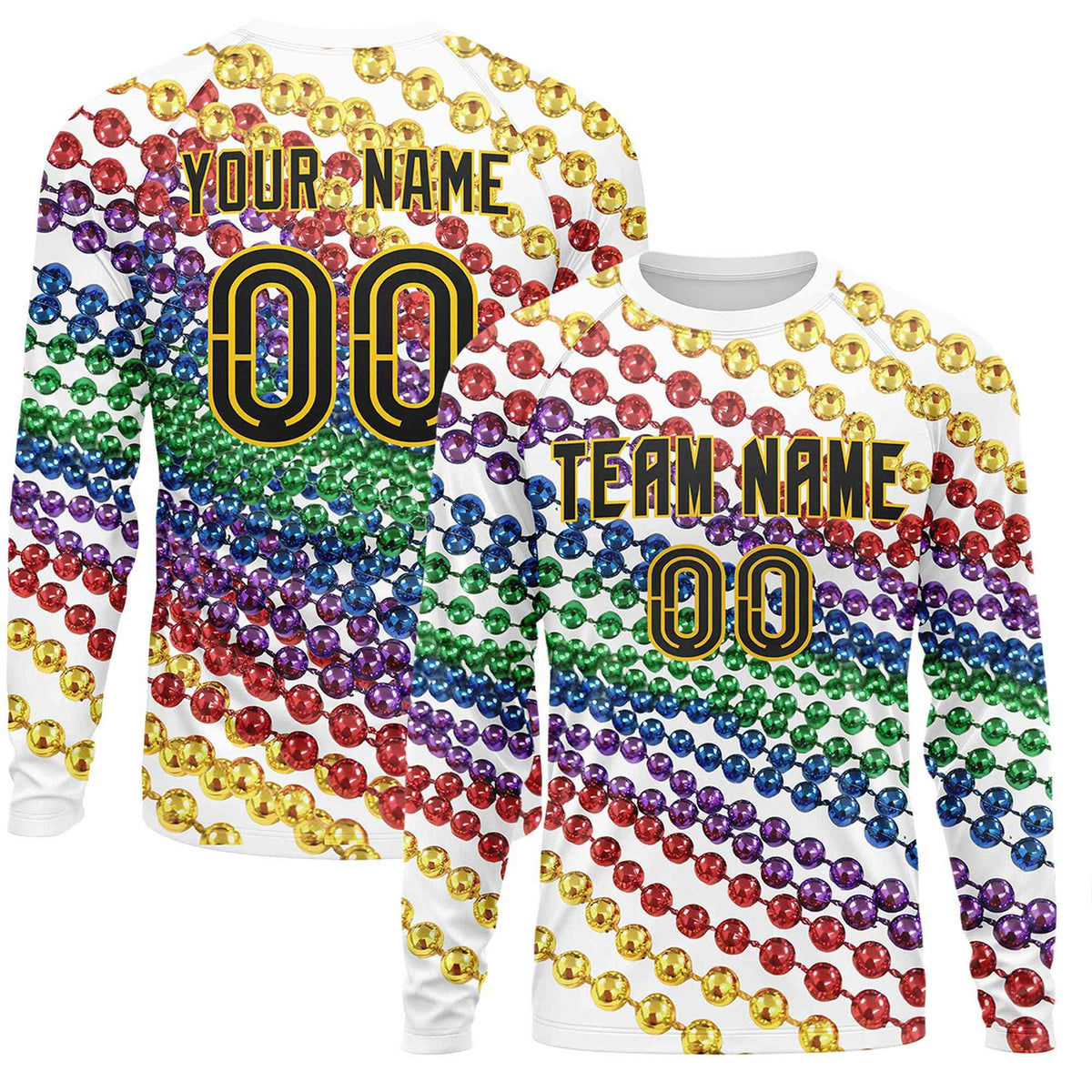 Custom White Black Crew Neck Personalized Mardi Gras Long Sleeve Performance T-shirt | KXKSHOP