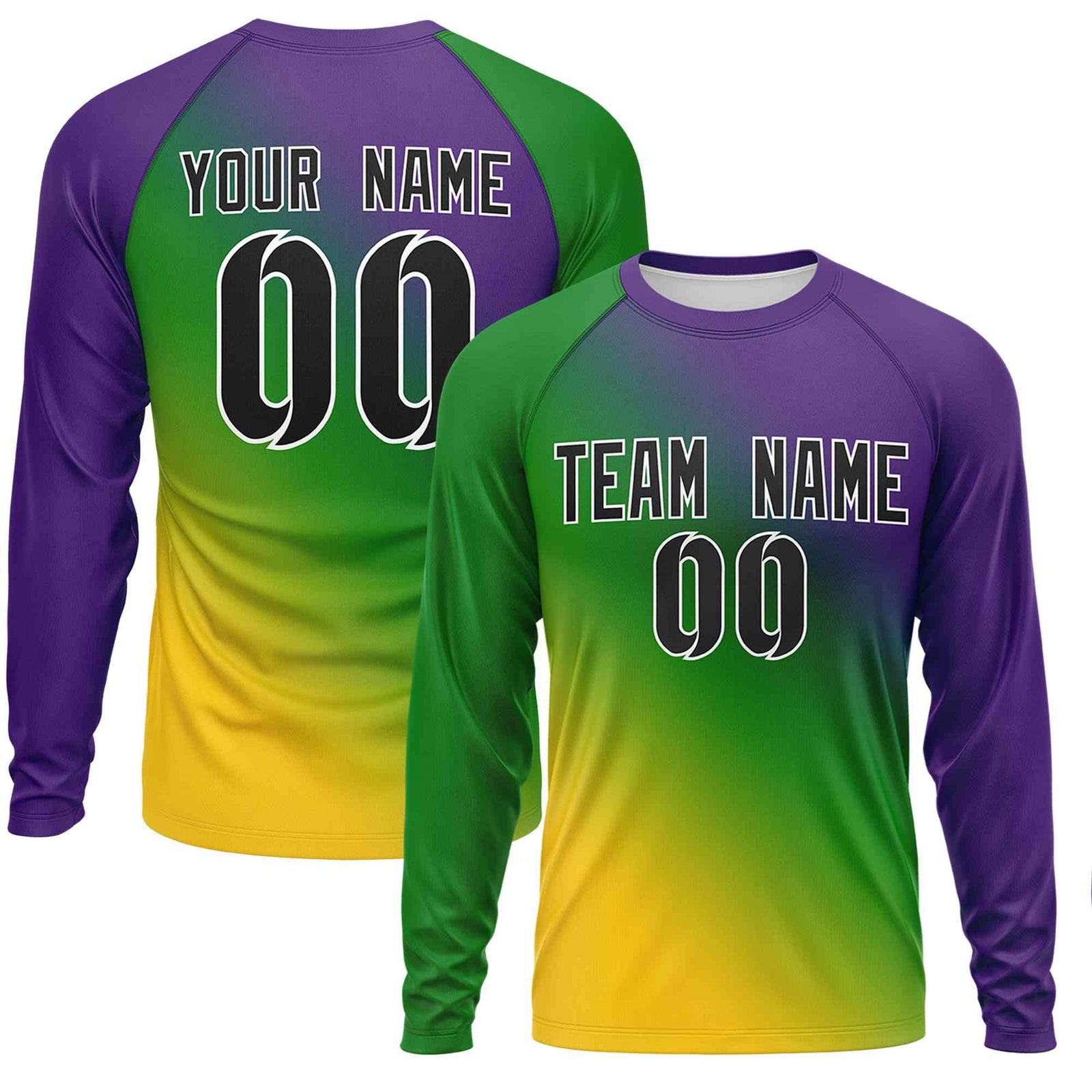 Custom Purple Kelly Green Crew Neck Personalized Mardi Gras Long Sleeve Performance T-shirt | KXKSHOP