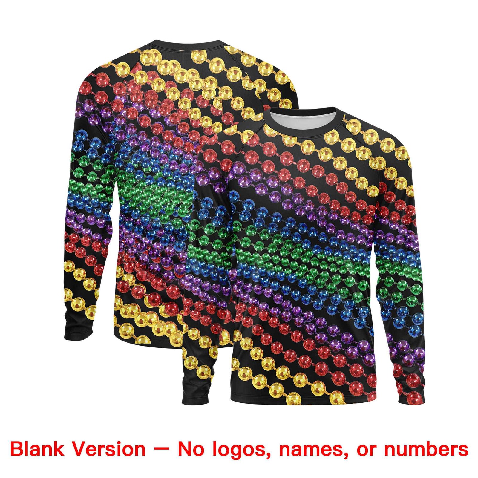 Custom Black Gold Crew Neck Personalized Mardi Gras Long Sleeve Performance T-shirt | KXKSHOP