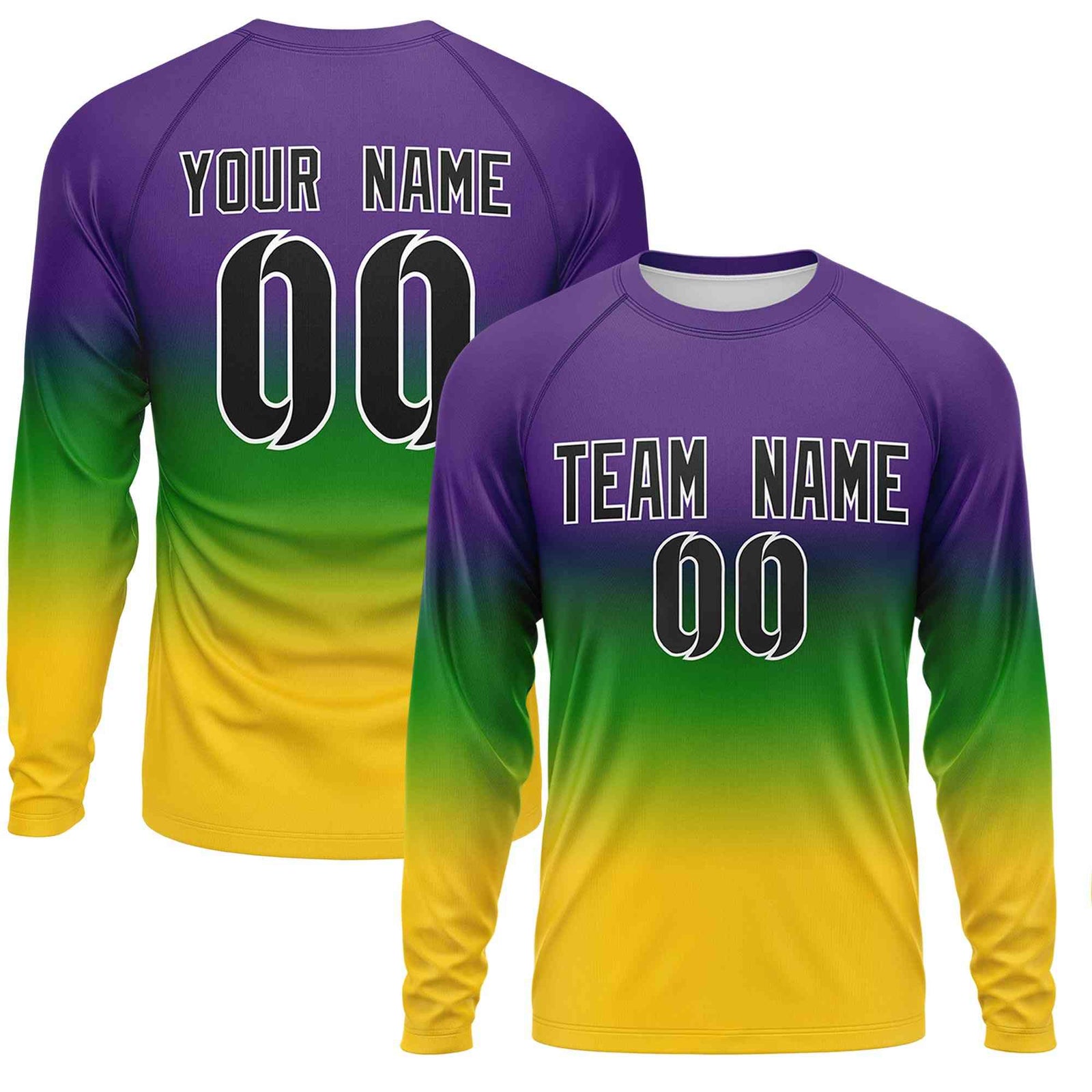 Custom Purple Kelly Green Crew Neck Personalized Mardi Gras Long Sleeve Performance T-shirt | KXKSHOP