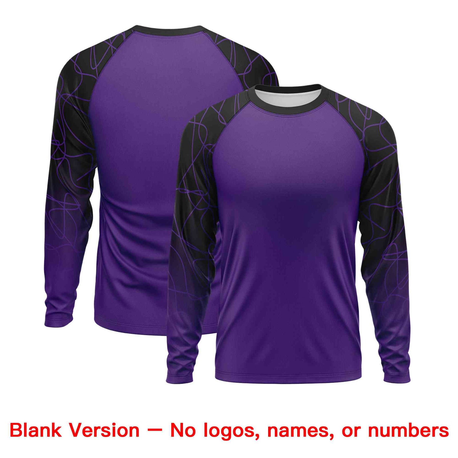 Custom Purple Black Tangled Lines Pattern Raglan Long Sleeve Performance T-Shirt