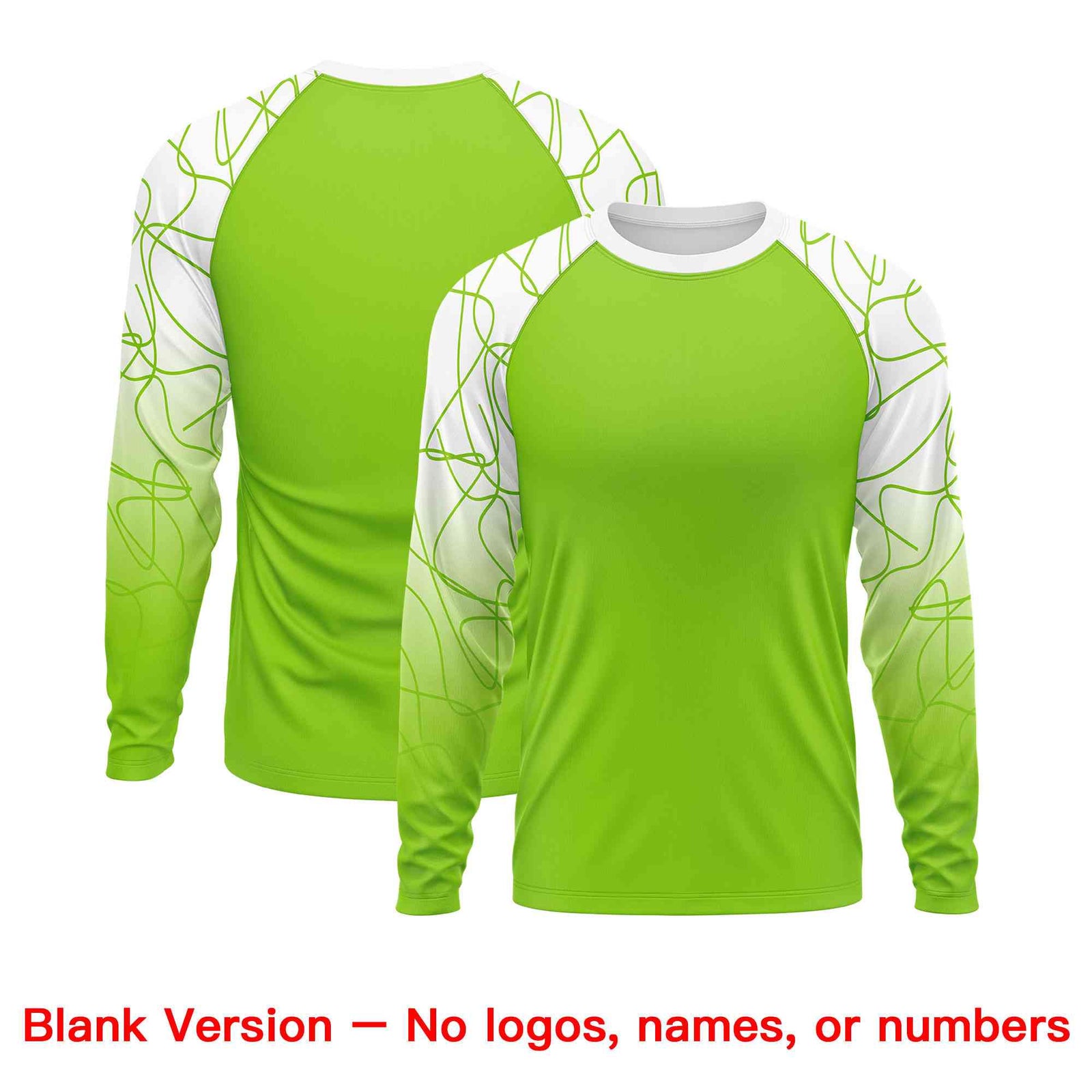 Custom Neon Green White Tangled Lines Pattern Raglan Long Sleeve Performance T-Shirt