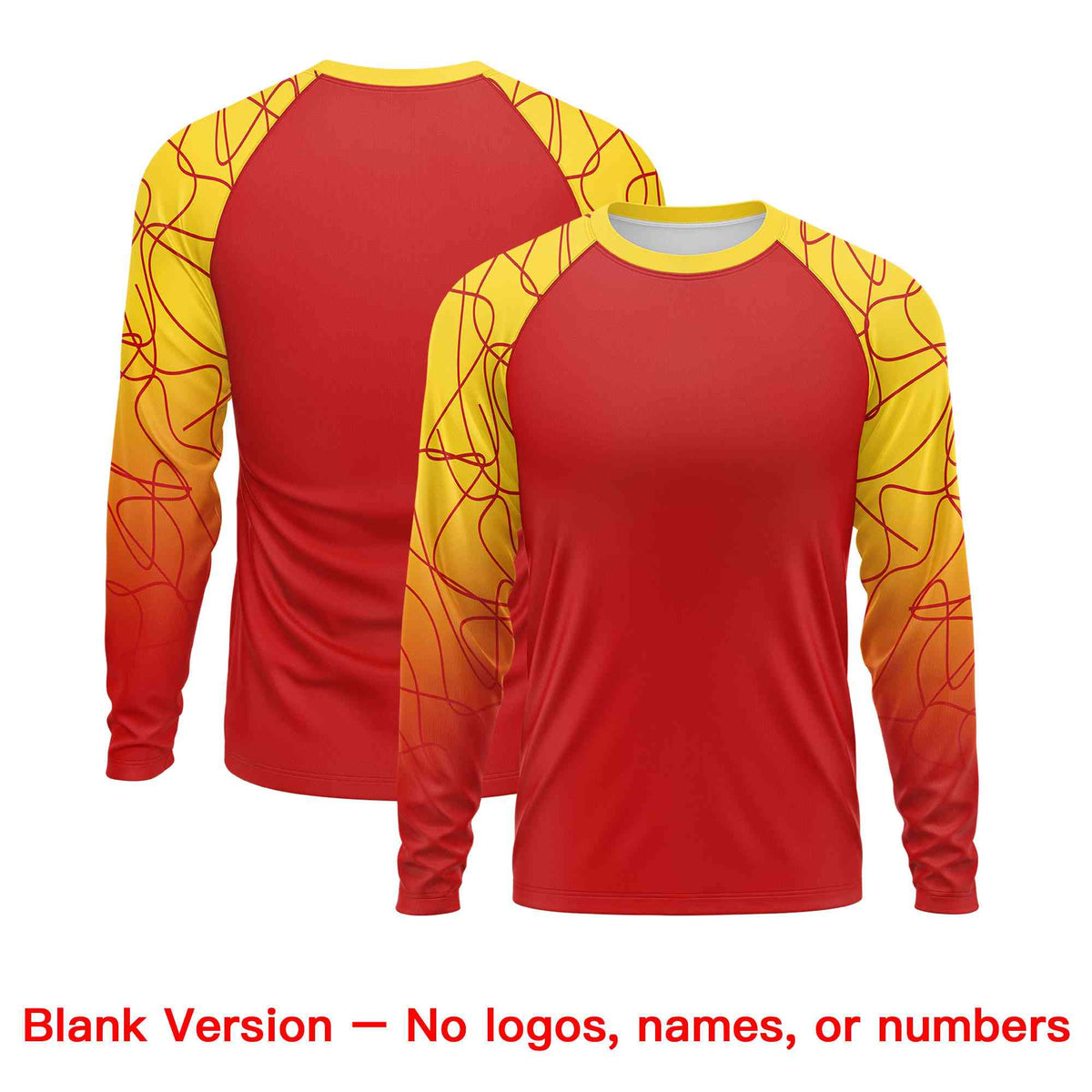 Custom Red Gold Tangled Lines Pattern Raglan Long Sleeve Performance T-Shirt| KXKSHOP
