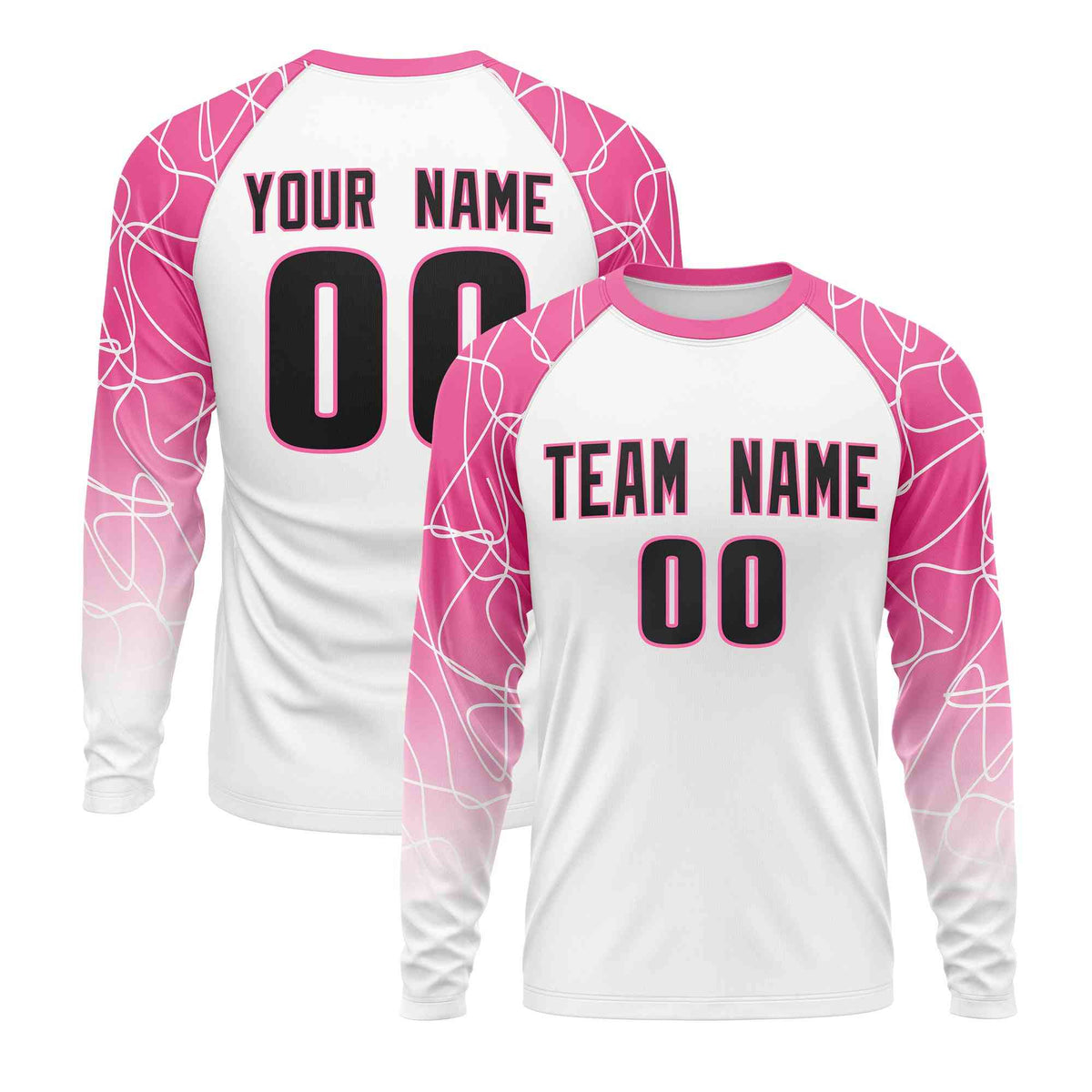 Custom White Pink Tangled Lines Pattern Raglan Long Sleeve Performance T-Shirt| KXKSHOP