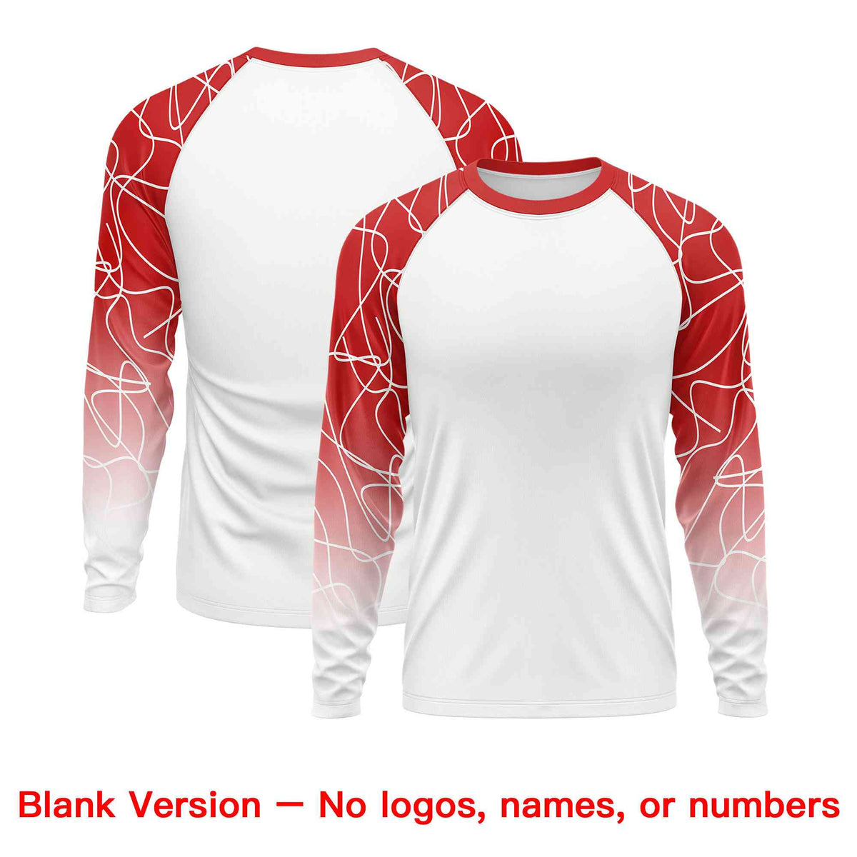 Custom White Red Tangled Lines Pattern Raglan Long Sleeve Performance T-Shirt