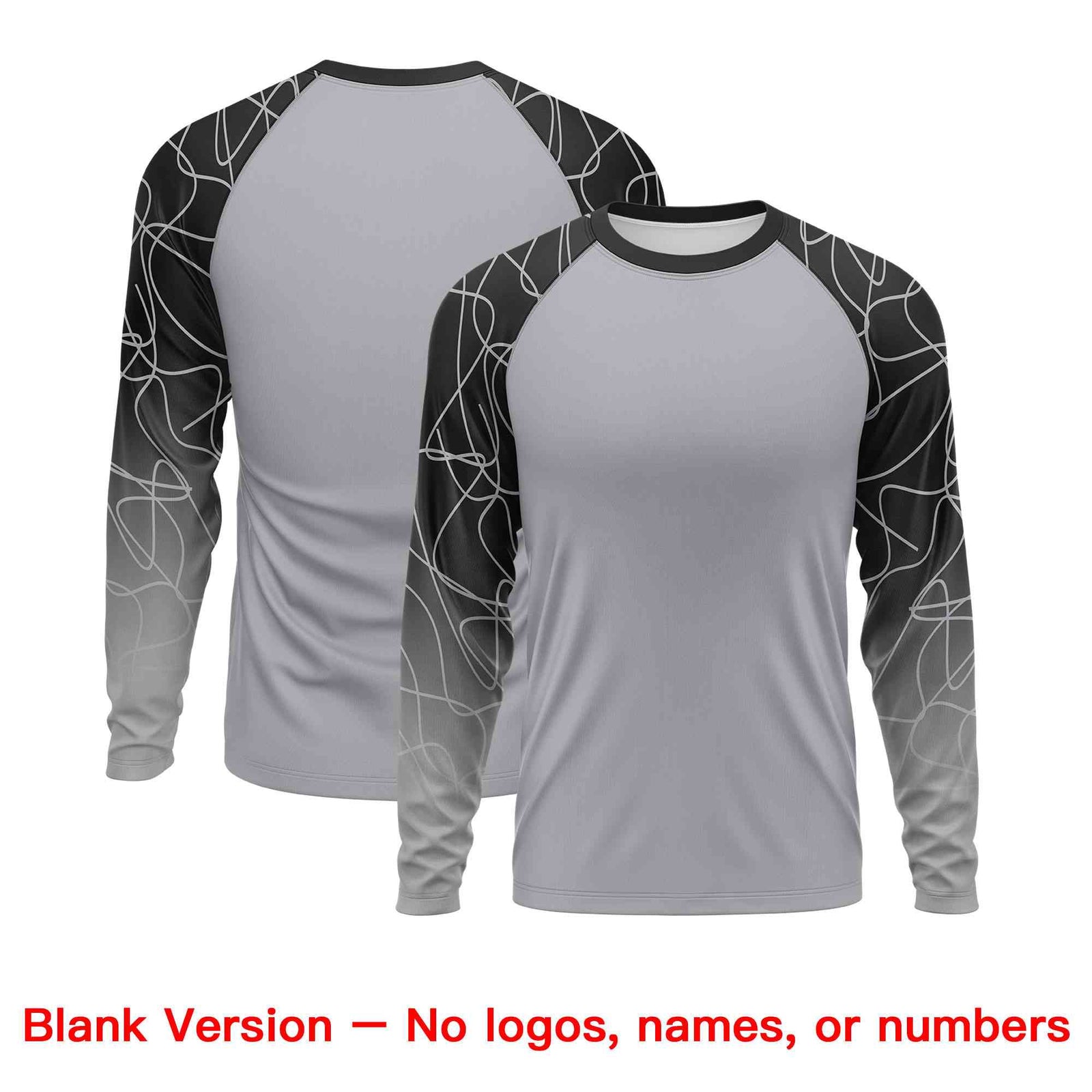 Custom Black Silver Tangled Lines Pattern Raglan Long Sleeve Performance T-Shirt