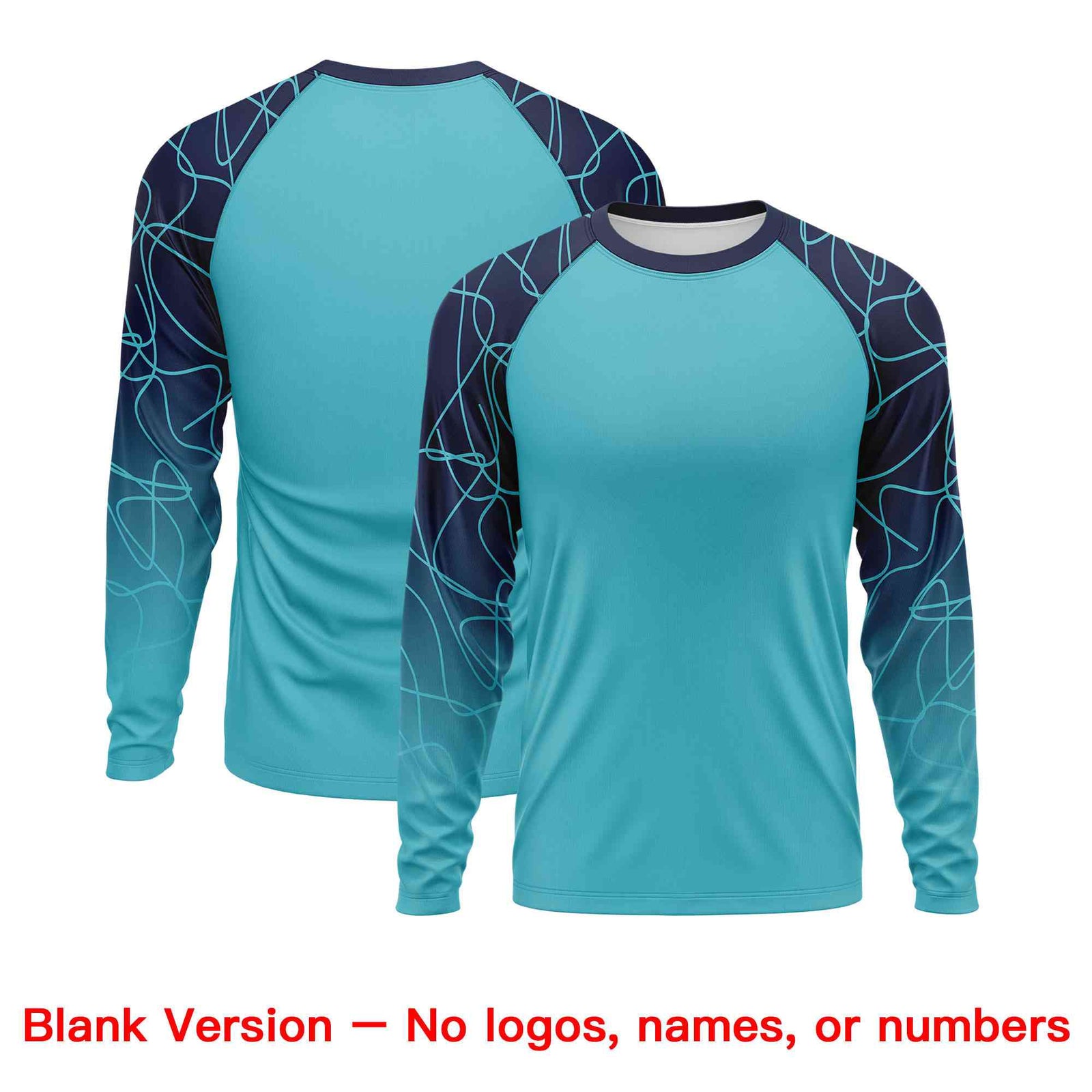Custom Sky Blue Navy Tangled Lines Pattern Raglan Long Sleeve Performance T-Shirt
