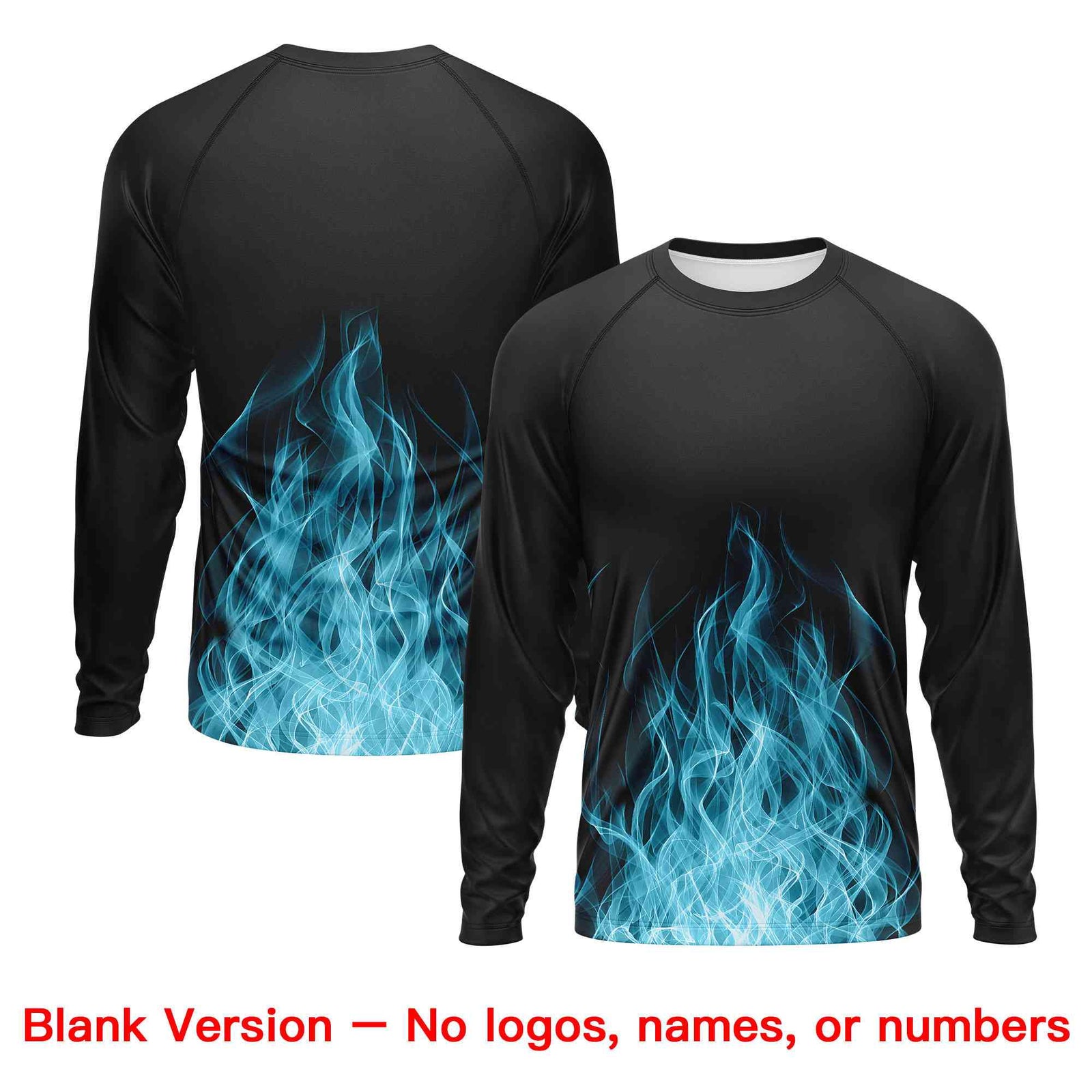 Custom Black Sky Blue Colorful Flame Pattern Long Sleeve Performance T-Shirt