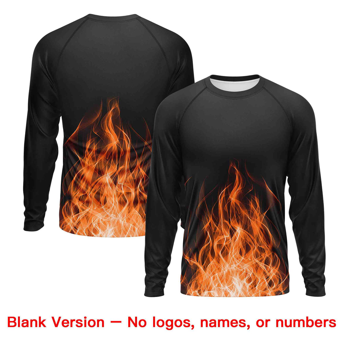 Custom Black Orange Colorful Flame Pattern Long Sleeve Performance T-Shirt| KXKSHOP