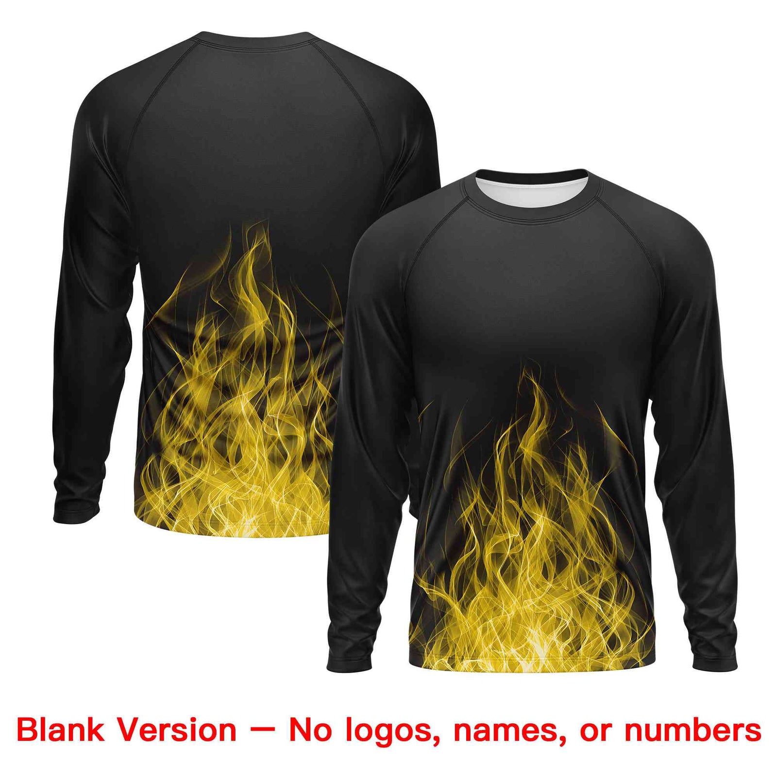 Custom Black Gold Colorful Flame Pattern Long Sleeve Performance T-Shirt| KXKSHOP