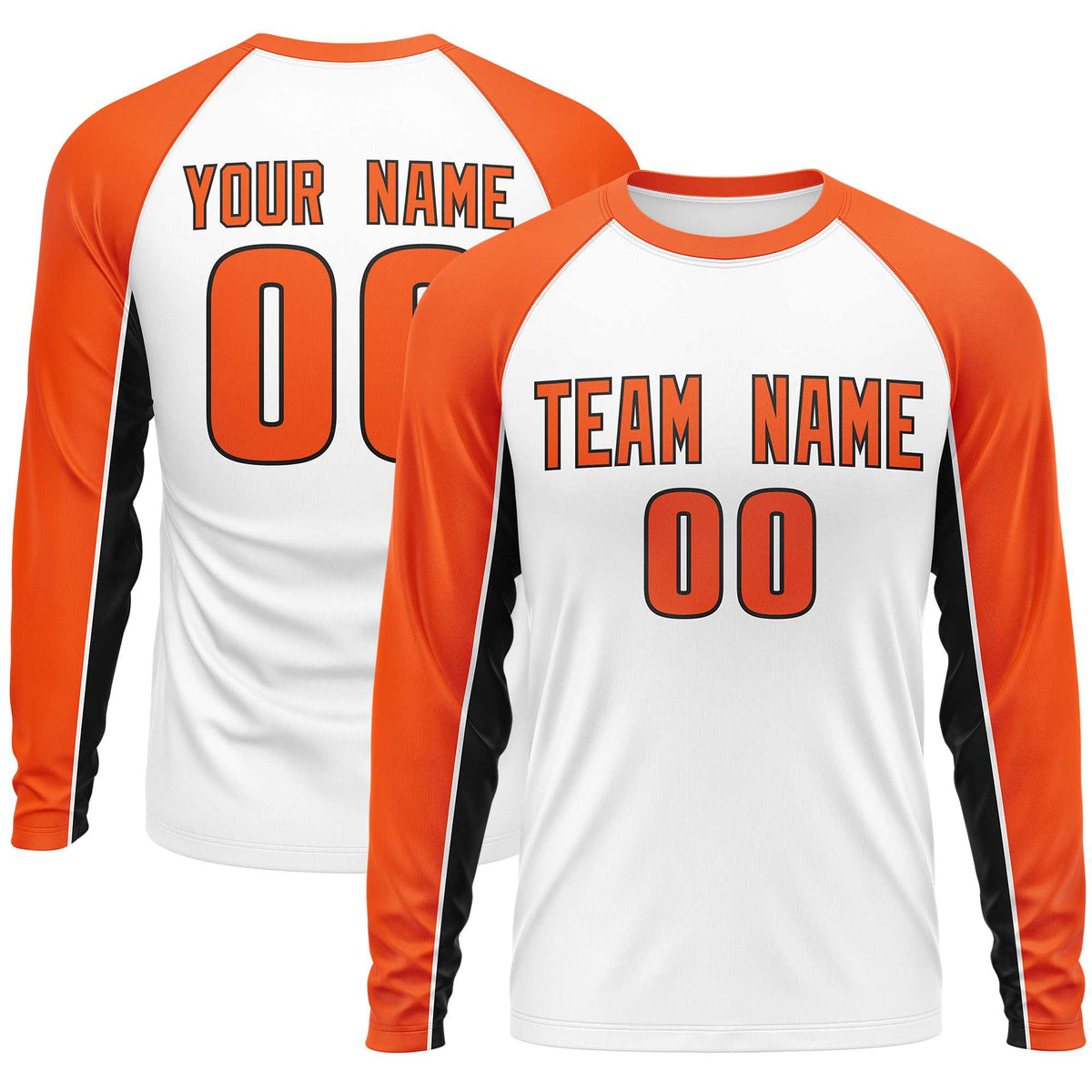 Custom White Orange Crew Neck Raglan Long Sleeve Performance T-Shirt