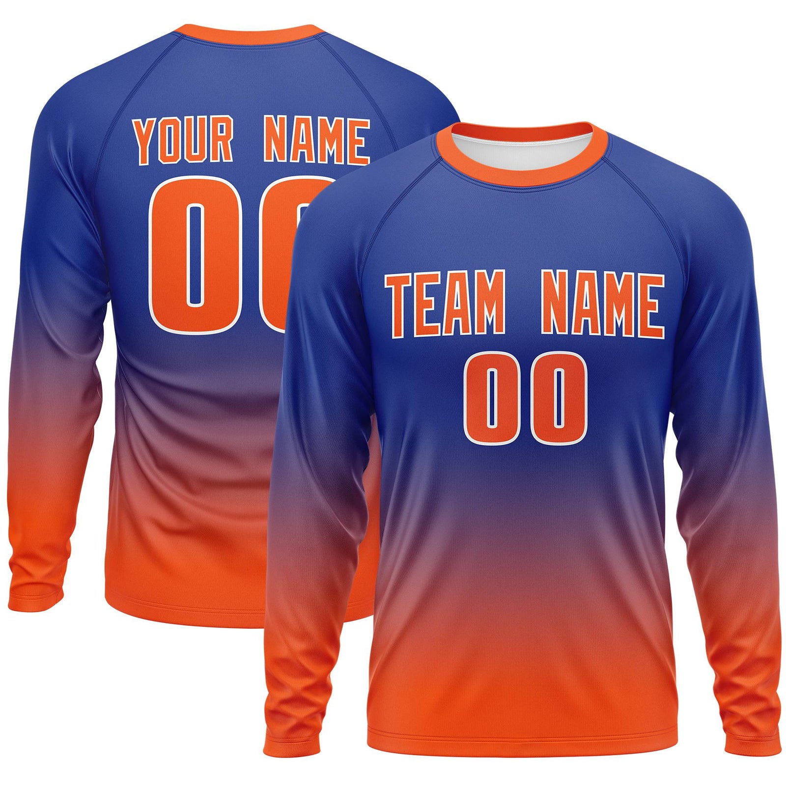 Custom Royal-Orange Gradient Fashion Design Long Sleeve Performance T-Shirt