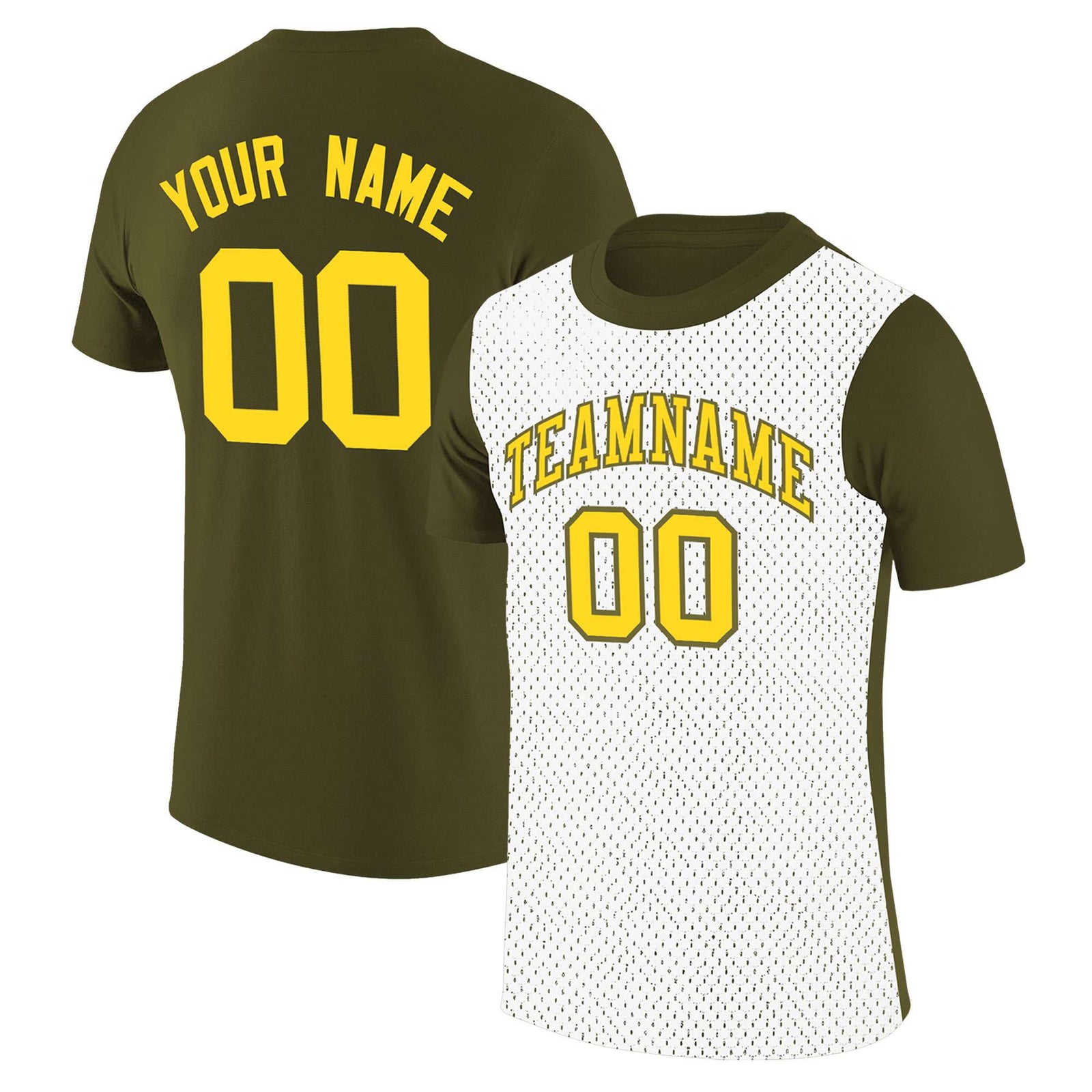 Custom Olive White Mesh Two Tone T-Shirt