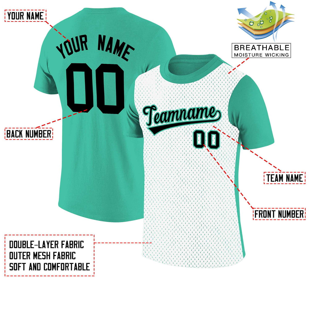 Custom Bright Green White Mesh Two Tone T-Shirt