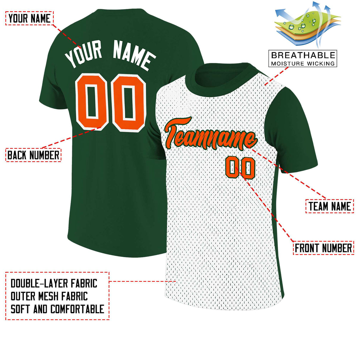 Custom Green White Mesh Two Tone T-Shirt
