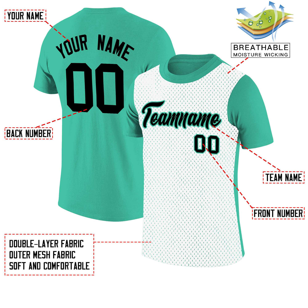 Custom Bright Green White Mesh Two Tone T-Shirt