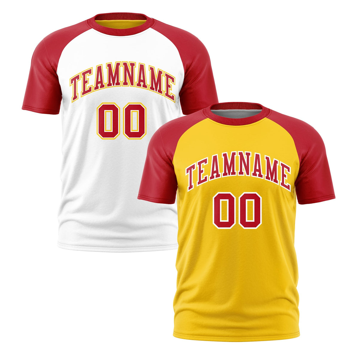 Custom Gold Red White Reversible Raglan Sleeves Moisture-Wicking T-shirt| KXKSHOP