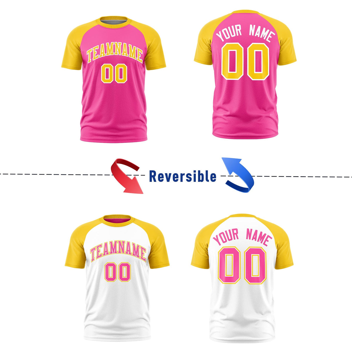 Custom Pink Gold White Reversible Raglan Sleeves Quick Dry T-shirt| KXKSHOP