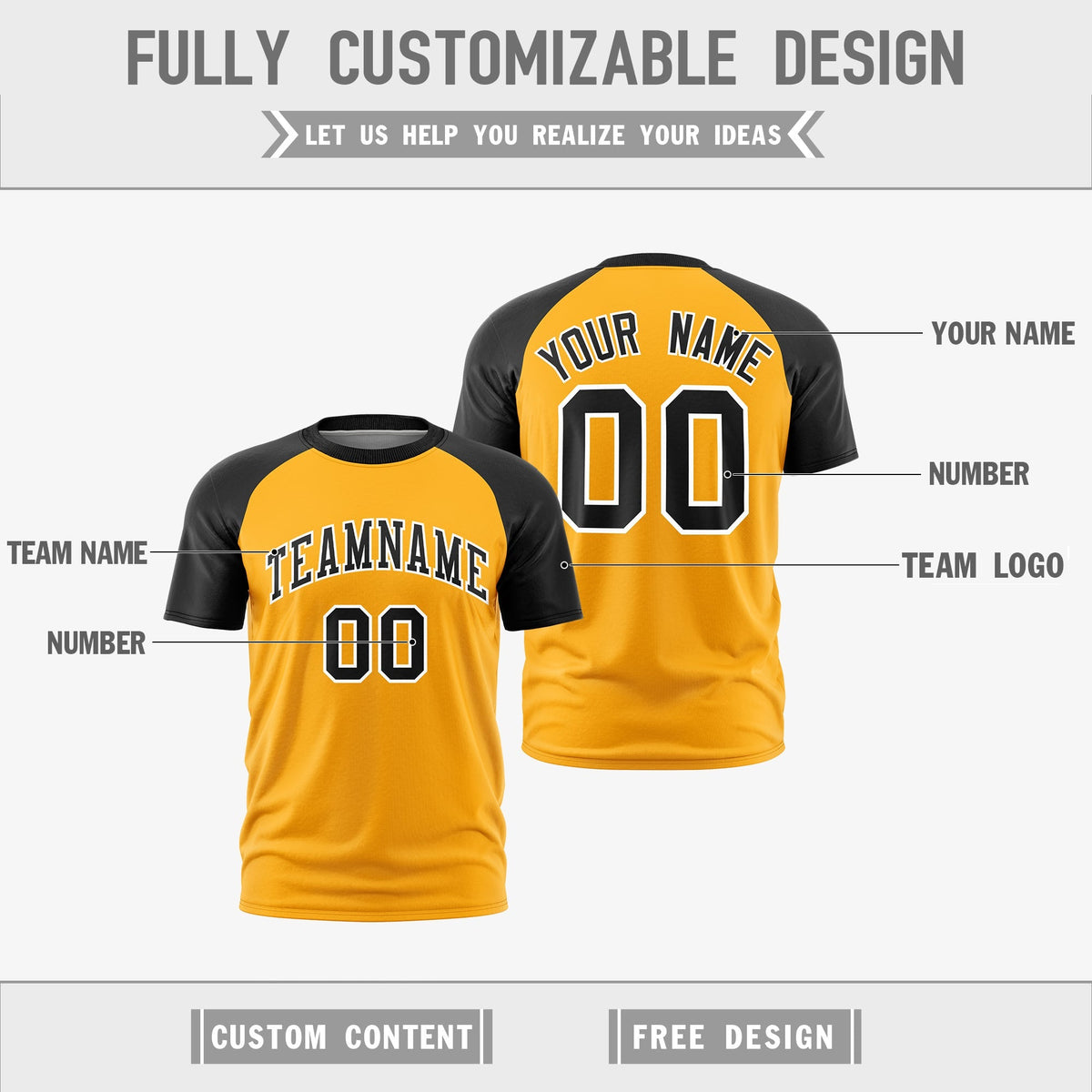 Custom Yellow Black White Reversible Raglan Sleeves Quick Dry T-shirt| KXKSHOP