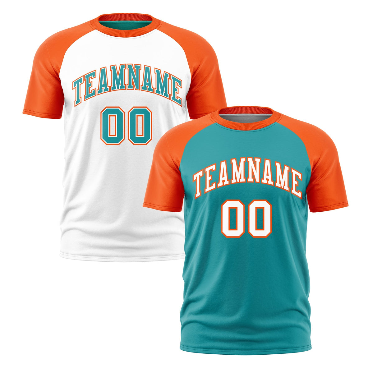Custom Aqua Orange White Reversible Raglan Sleeves Quick Dry T-shirt| KXKSHOP