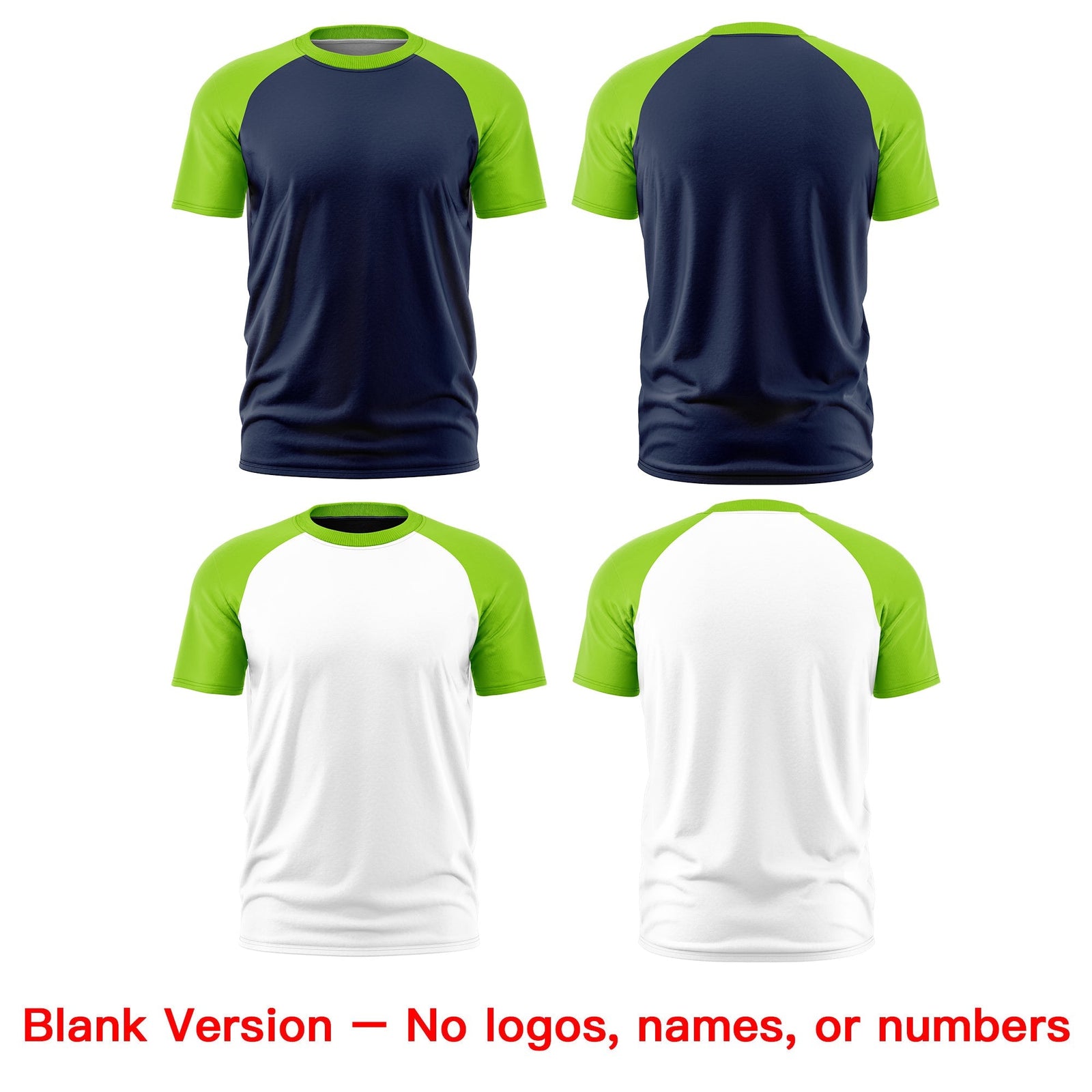 Custom Navy Neon Green White Reversible Raglan Sleeves Quick Dry T-shirt| KXKSHOP