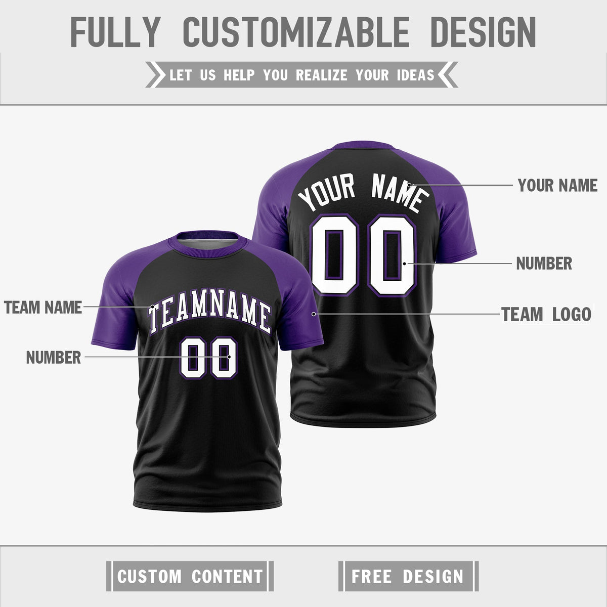 Custom Black Purple White Reversible Raglan Sleeves Moisture-Wicking T-shirt| KXKSHOP