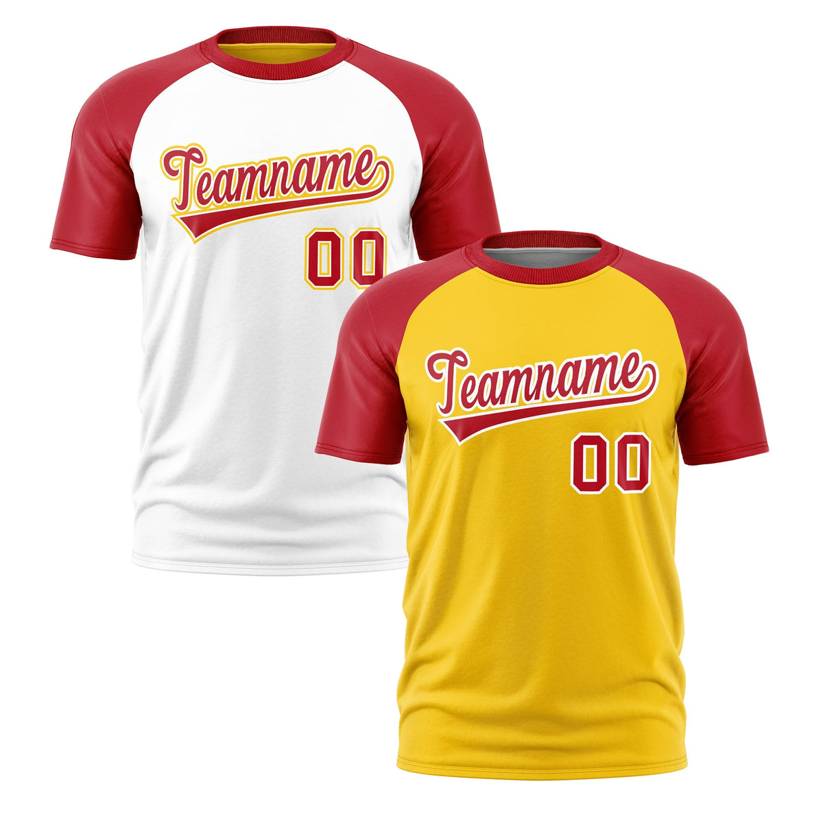Custom Gold Red White Reversible Raglan Sleeves Moisture-Wicking T-shirt| KXKSHOP