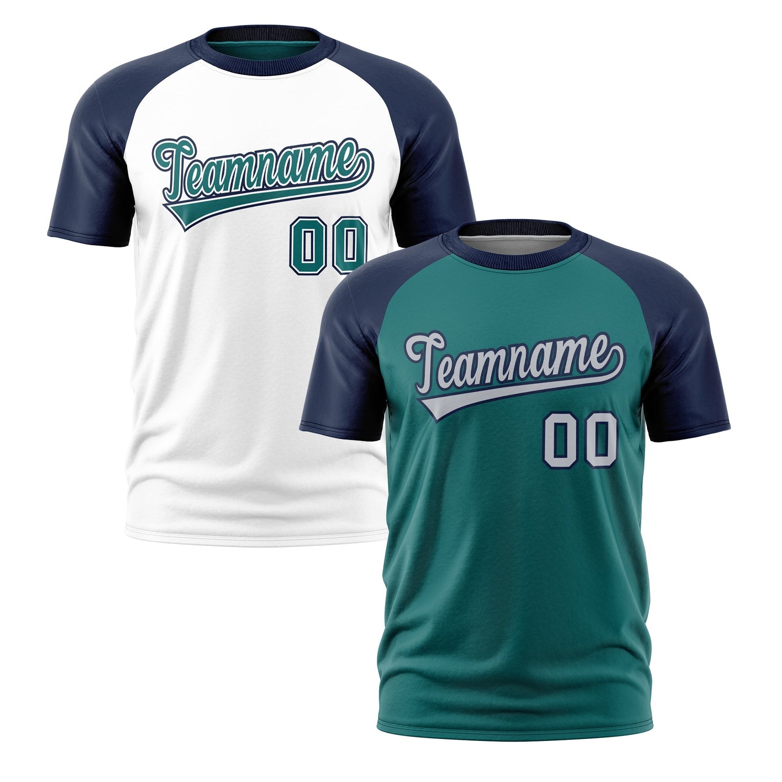 Custom Teal Navy Silver Reversible Raglan Sleeves Moisture-Wicking T-shirt| KXKSHOP