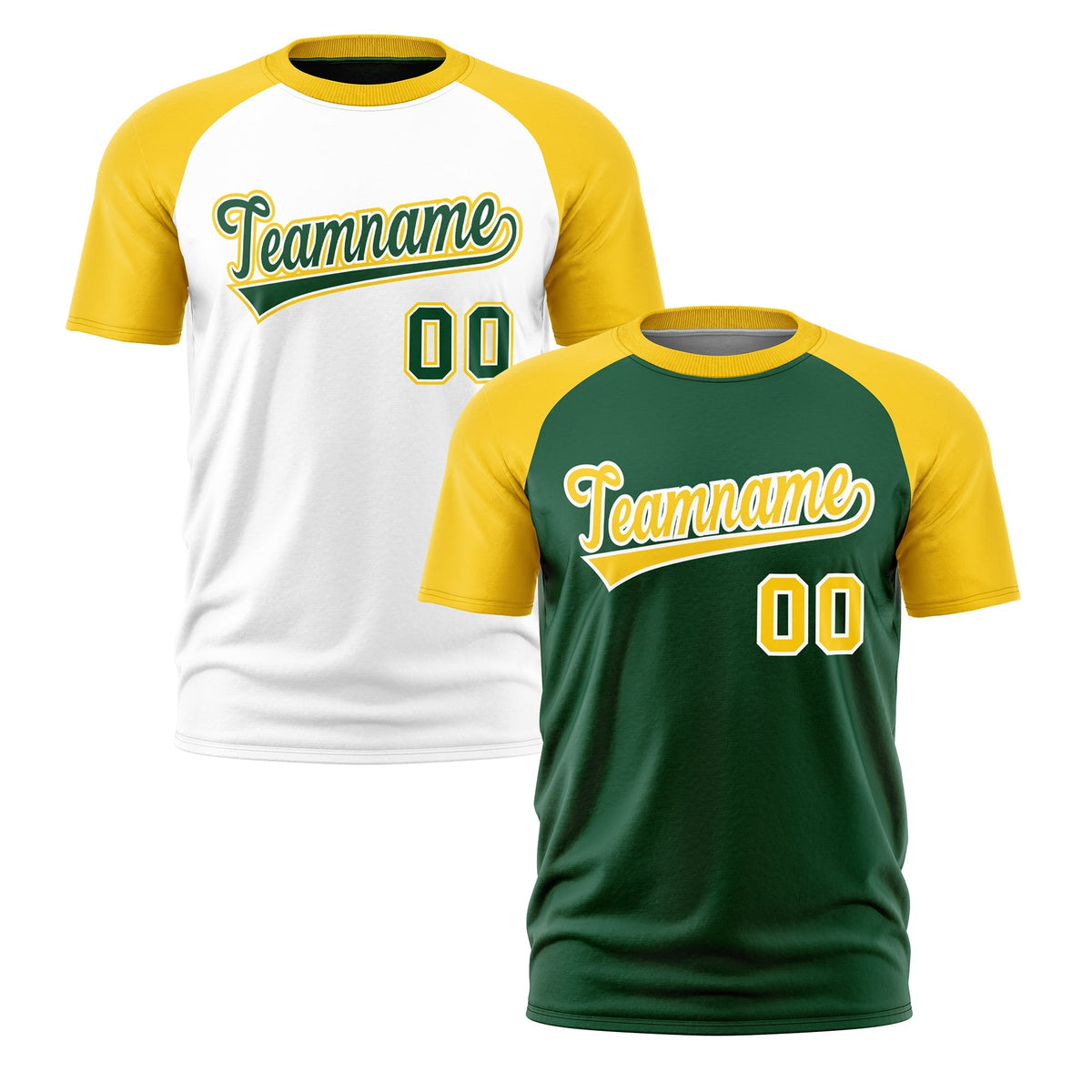Custom Dark Green White Gold Reversible Raglan Sleeves Moisture-Wicking T-shirt| KXKSHOP
