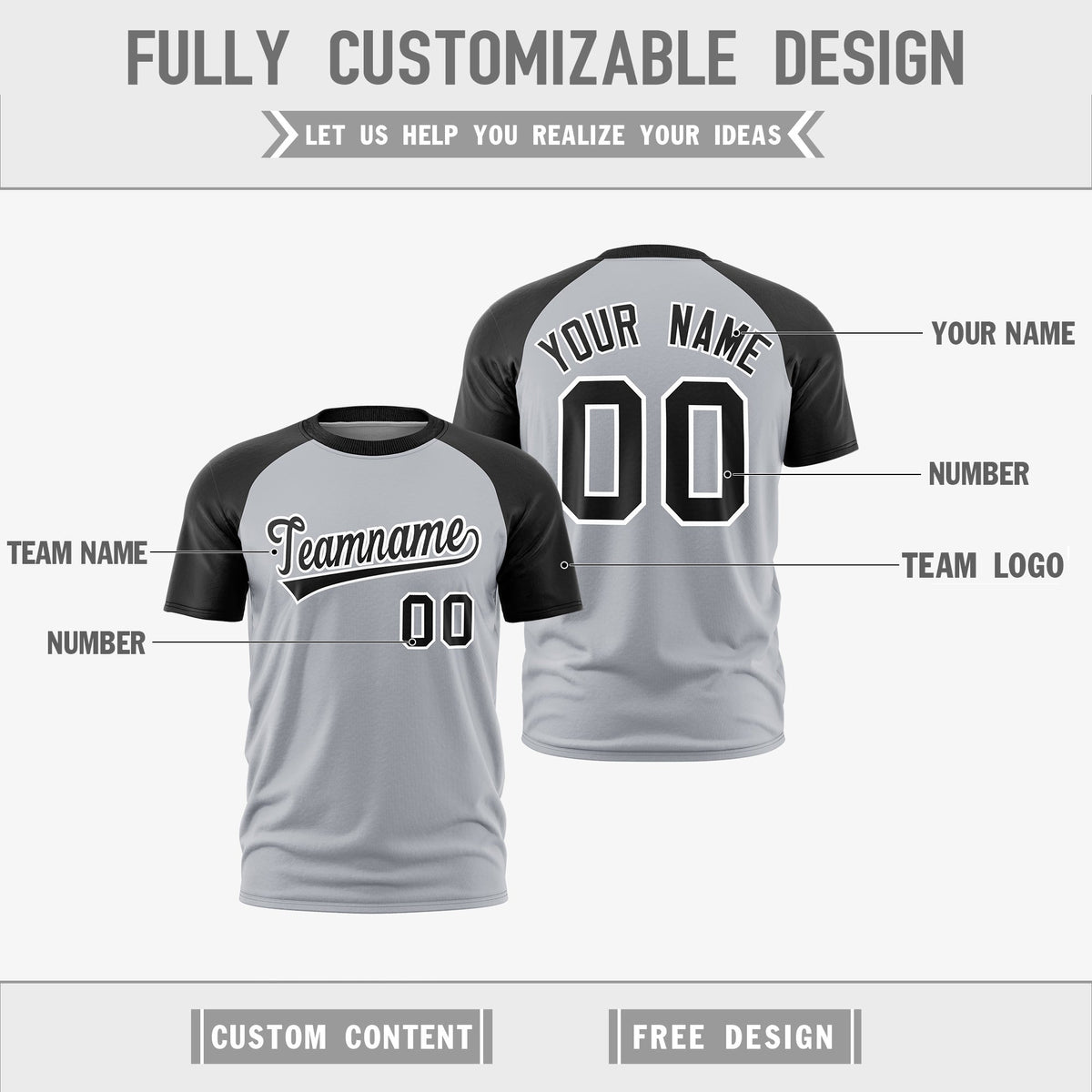 Custom Silver Black White Reversible Raglan Sleeves Quick Dry T-shirt| KXKSHOP