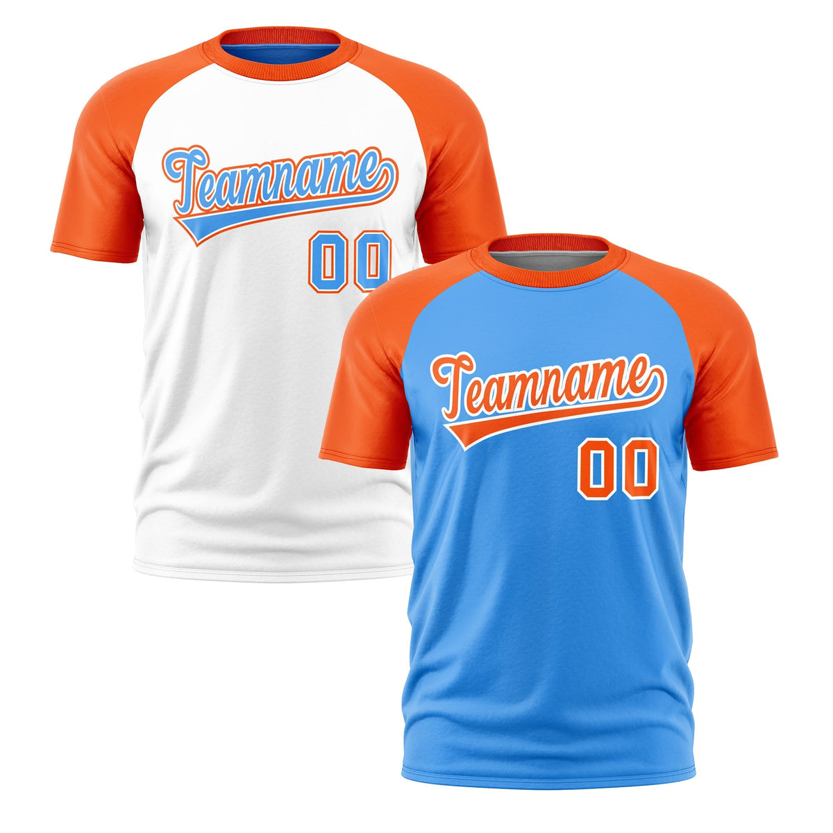 Custom Powder Blue Orange White Reversible Raglan Sleeves Moisture-Wicking T-shirt| KXKSHOP