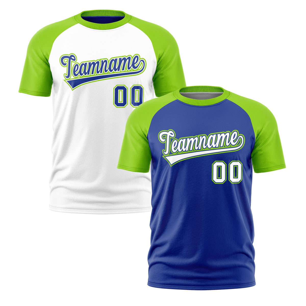 Custom Royal Blue Neon Green White Reversible Raglan Sleeves Moisture-Wicking T-shirt| KXKSHOP