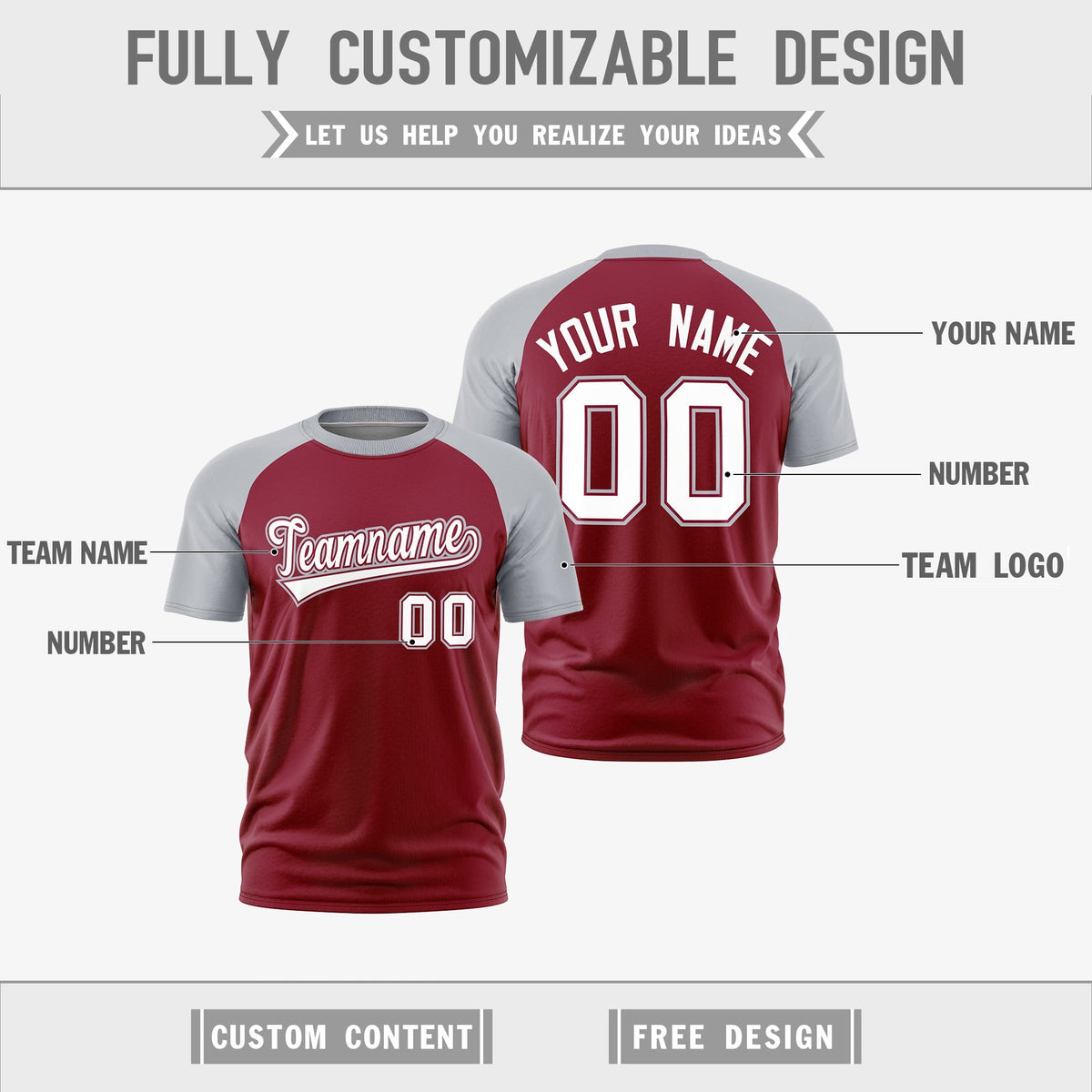 Custom Crimson Silver White Reversible Raglan Sleeves Moisture-Wicking T-shirt| KXKSHOP