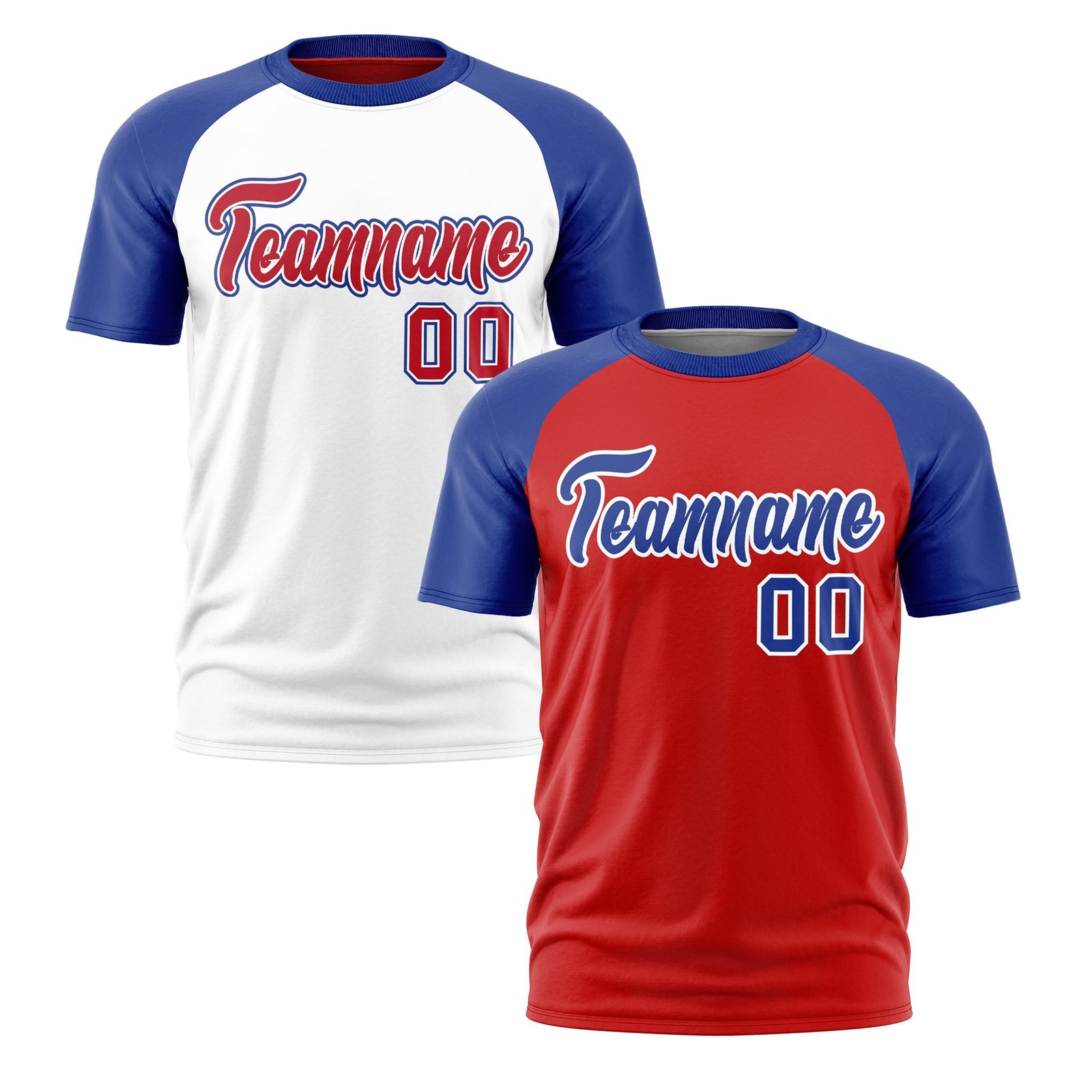 Custom Red Royal Blue White Reversible Raglan Sleeves Moisture-Wicking T-shirt| KXKSHOP