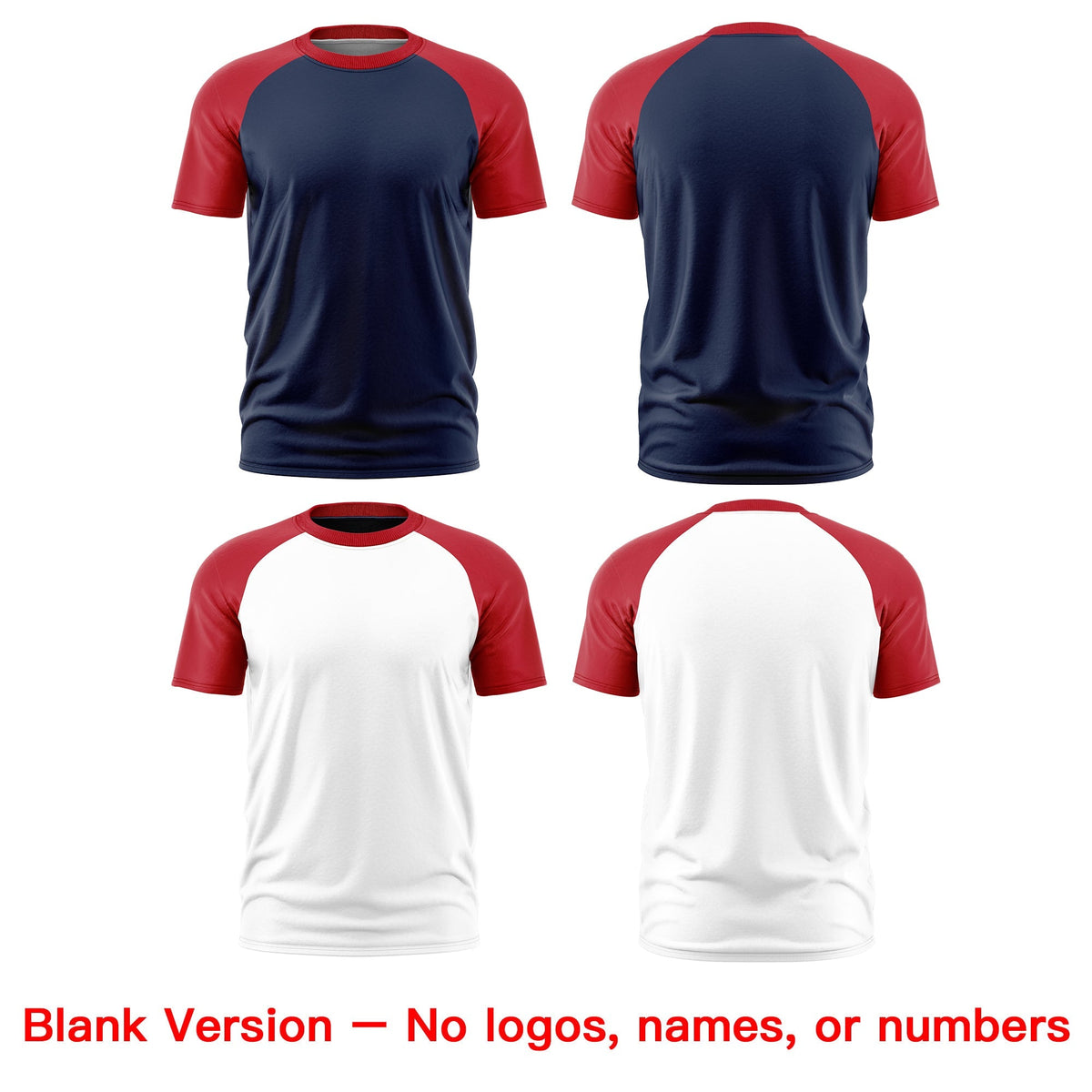Custom Navy Red White Reversible Raglan Sleeves Moisture-Wicking T-shirt| KXKSHOP