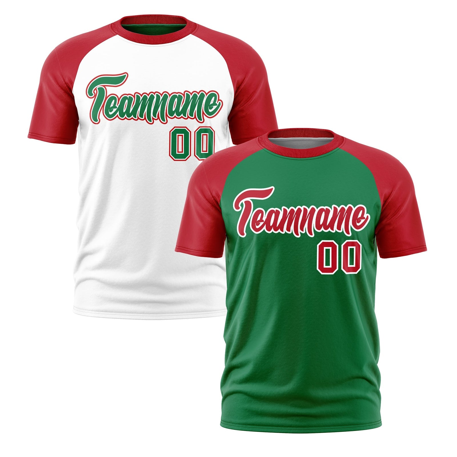 Custom Kelly Green Red White Reversible Raglan Sleeves Quick Dry T-shirt| KXKSHOP