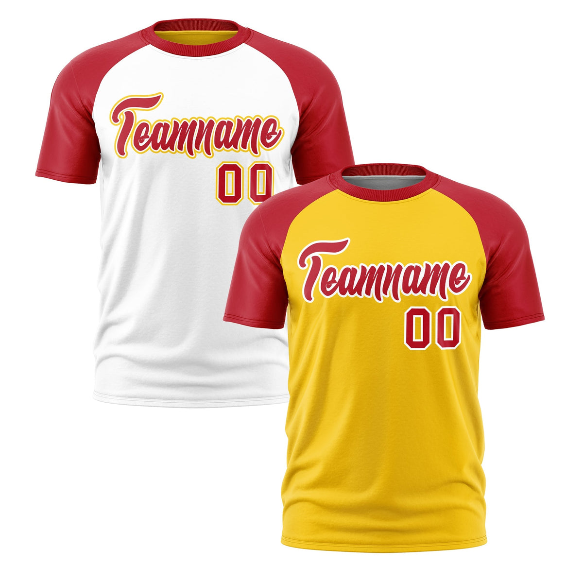 Custom Gold Red White Reversible Raglan Sleeves Moisture-Wicking T-shirt| KXKSHOP