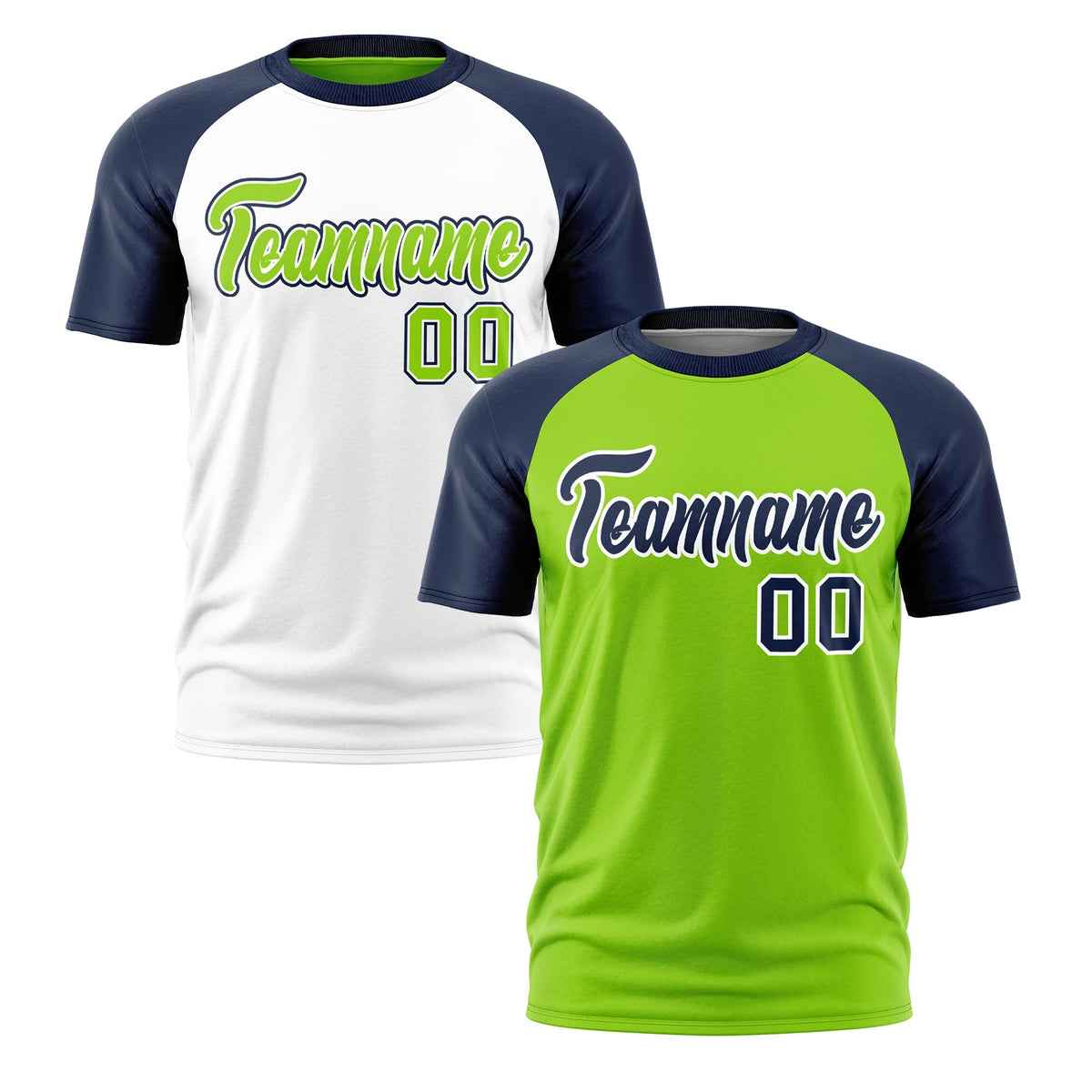 Custom Neon Green Navy White Reversible Raglan Sleeves Moisture-Wicking T-shirt| KXKSHOP