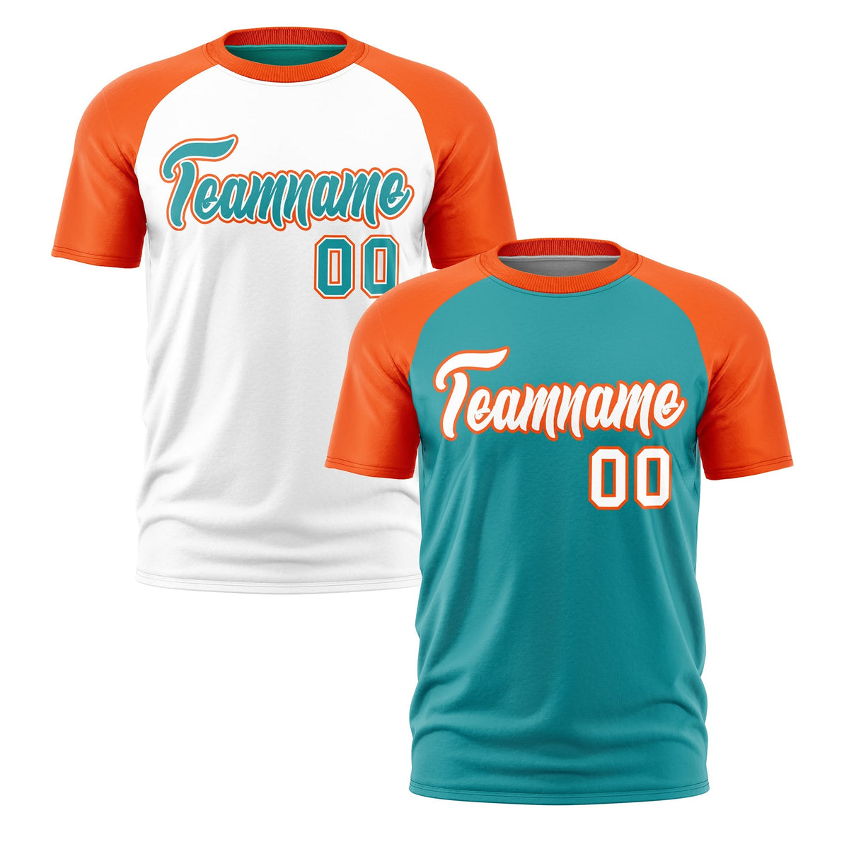Custom Aqua Orange White Reversible Raglan Sleeves Quick Dry T-shirt| KXKSHOP