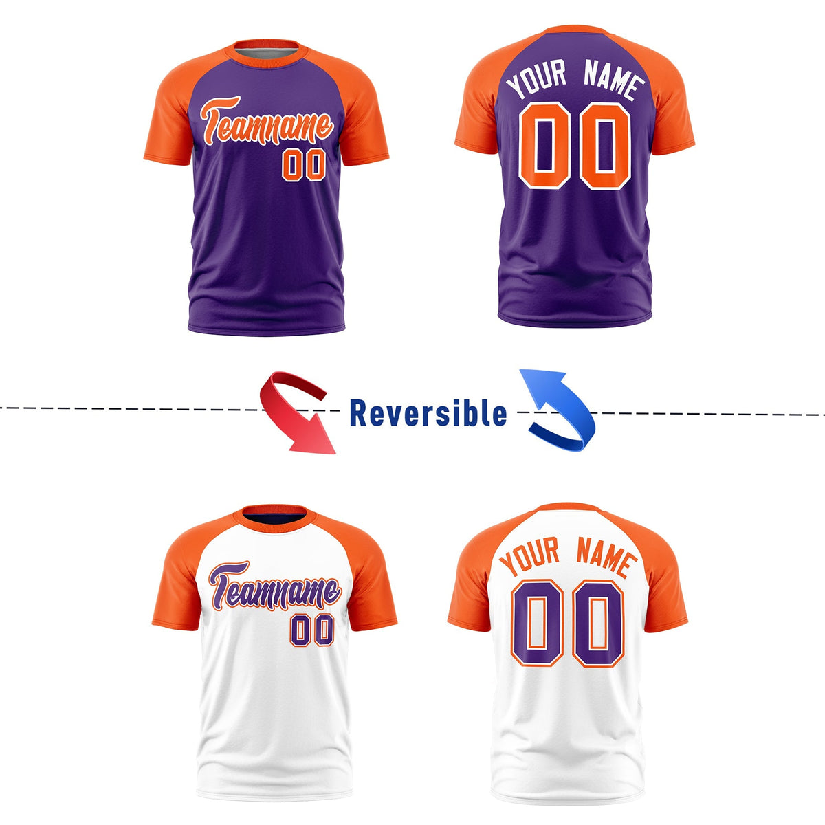 Custom Purple Orange White Reversible Raglan Sleeves Moisture-Wicking T-shirt| KXKSHOP