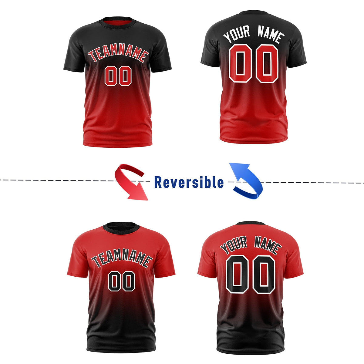 Custom Red Black Gradient Fashion Reversible Lightweight T-shirt| KXKSHOP