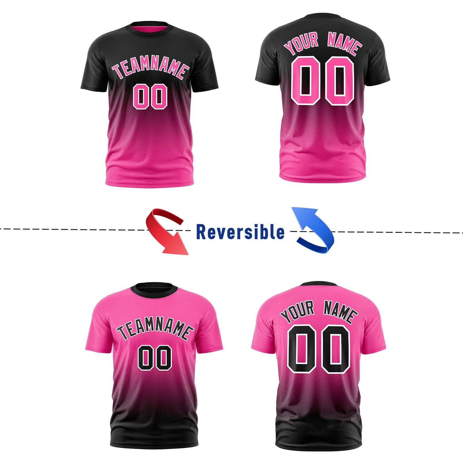 Custom Pink Black Gradient Fashion Reversible Quick Dry T-shirt| KXKSHOP