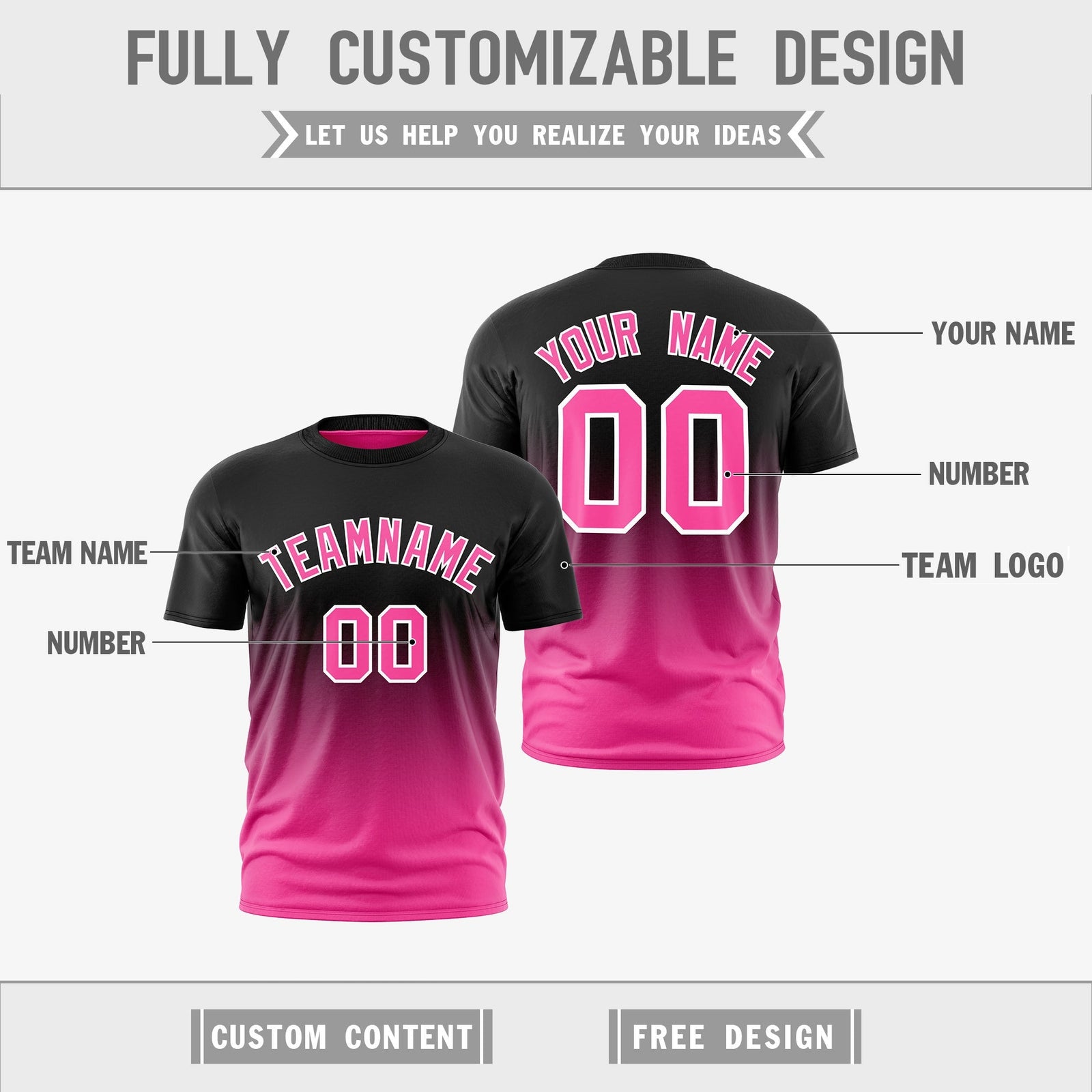 Custom Pink Black Gradient Fashion Reversible Quick Dry T-shirt| KXKSHOP