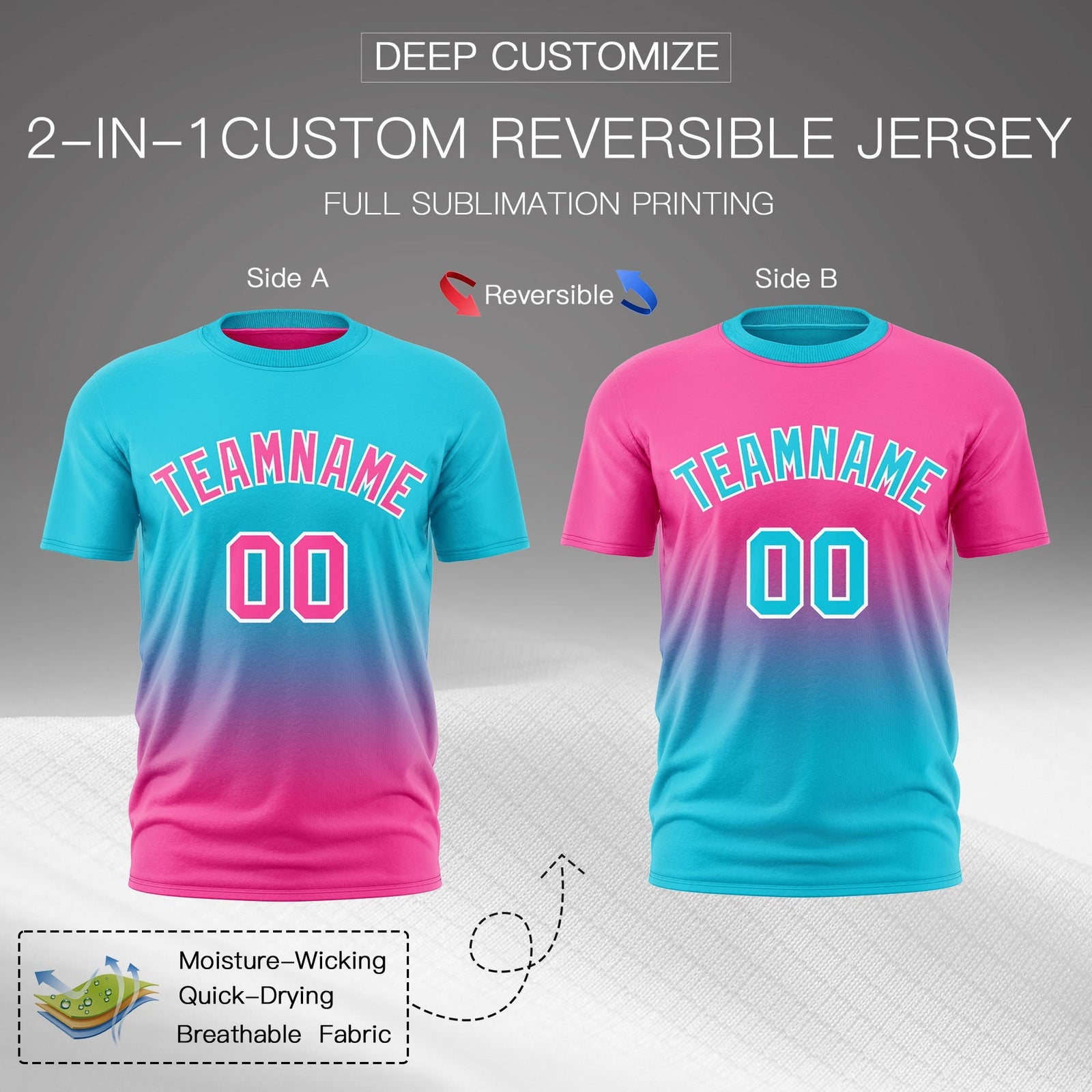 Custom Sky Blue Pink Gradient Fashion Reversible Lightweight T-shirt| KXKSHOP