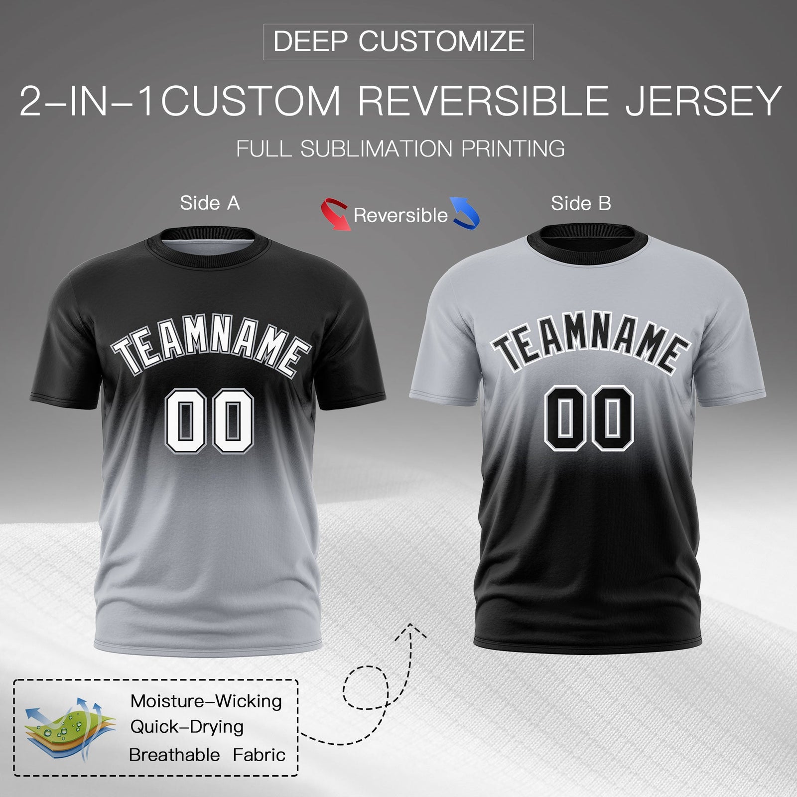 Custom Silver Black Gradient Fashion Reversible Quick Dry T-shirt| KXKSHOP