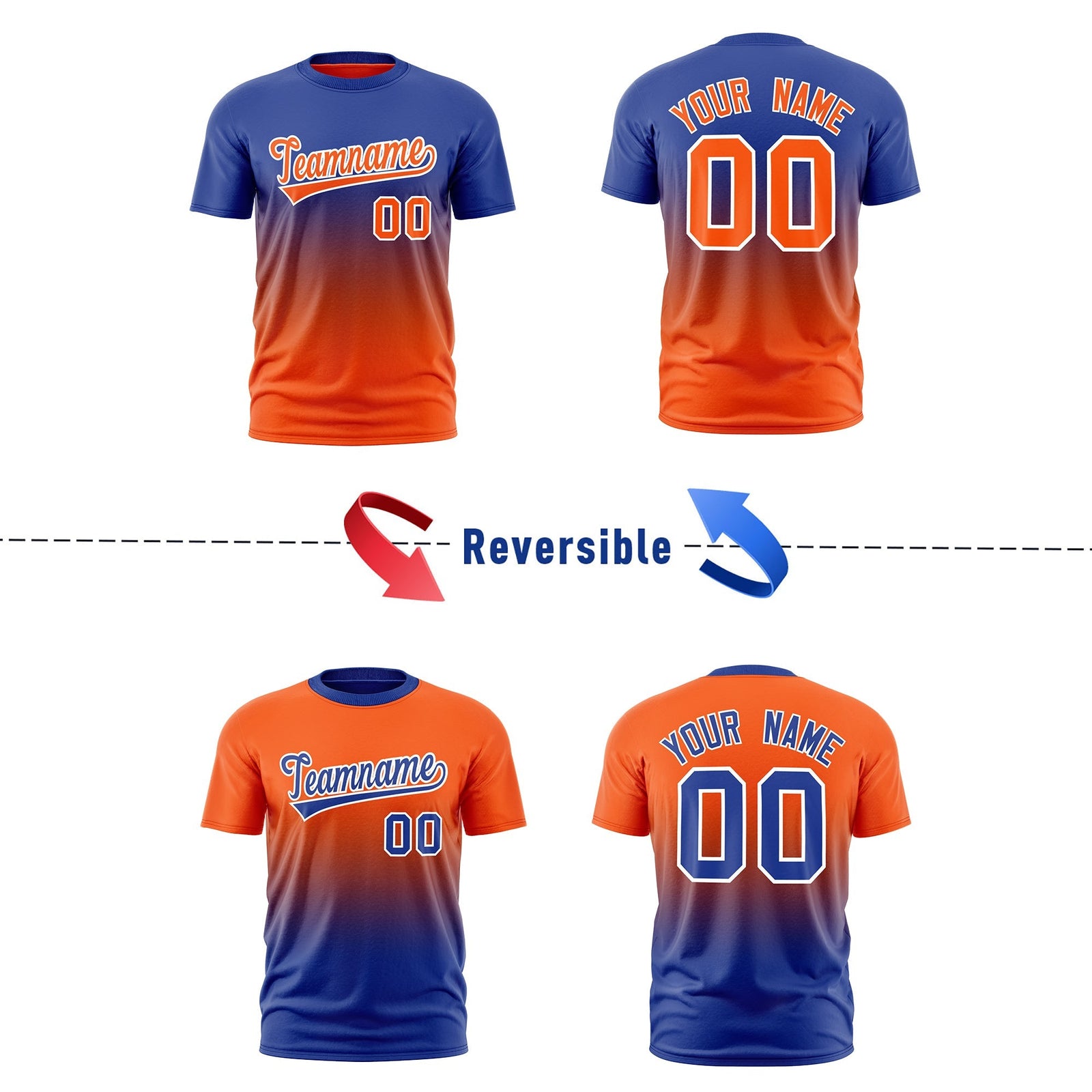 Custom Orange Royal Blue Gradient Fashion Reversible Lightweight T-shirt| KXKSHOP