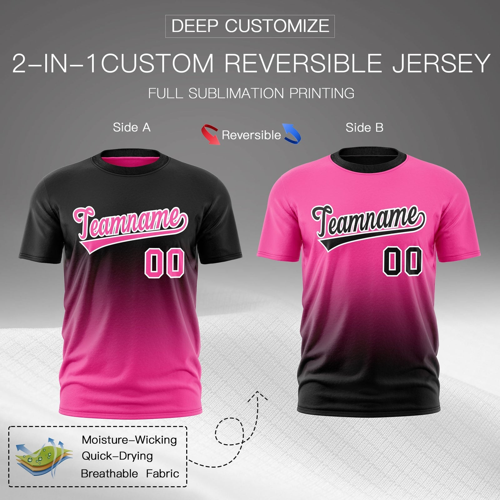 Custom Pink Black Gradient Fashion Reversible Quick Dry T-shirt| KXKSHOP