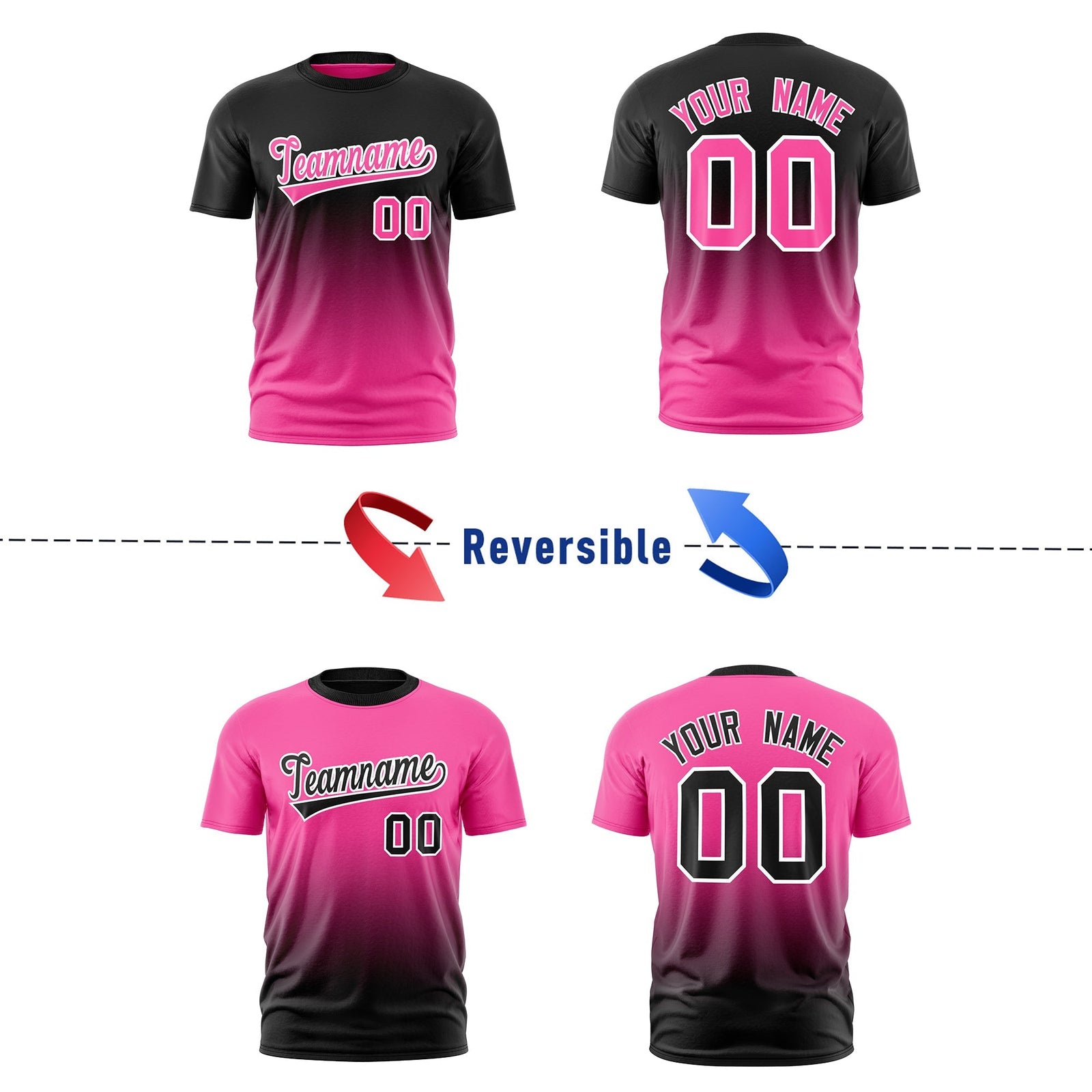 Custom Pink Black Gradient Fashion Reversible Quick Dry T-shirt| KXKSHOP