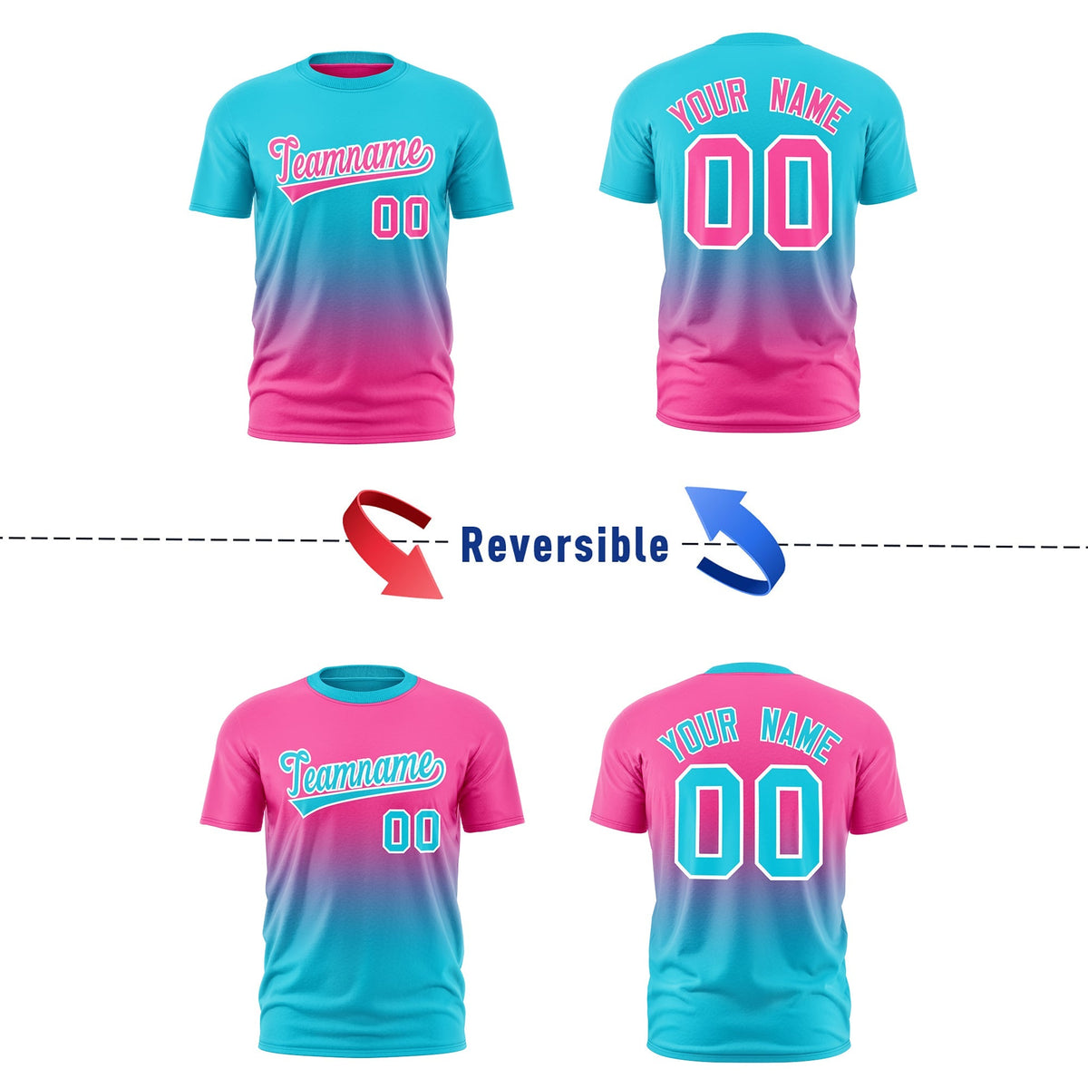 Custom Sky Blue Pink Gradient Fashion Reversible Lightweight T-shirt| KXKSHOP
