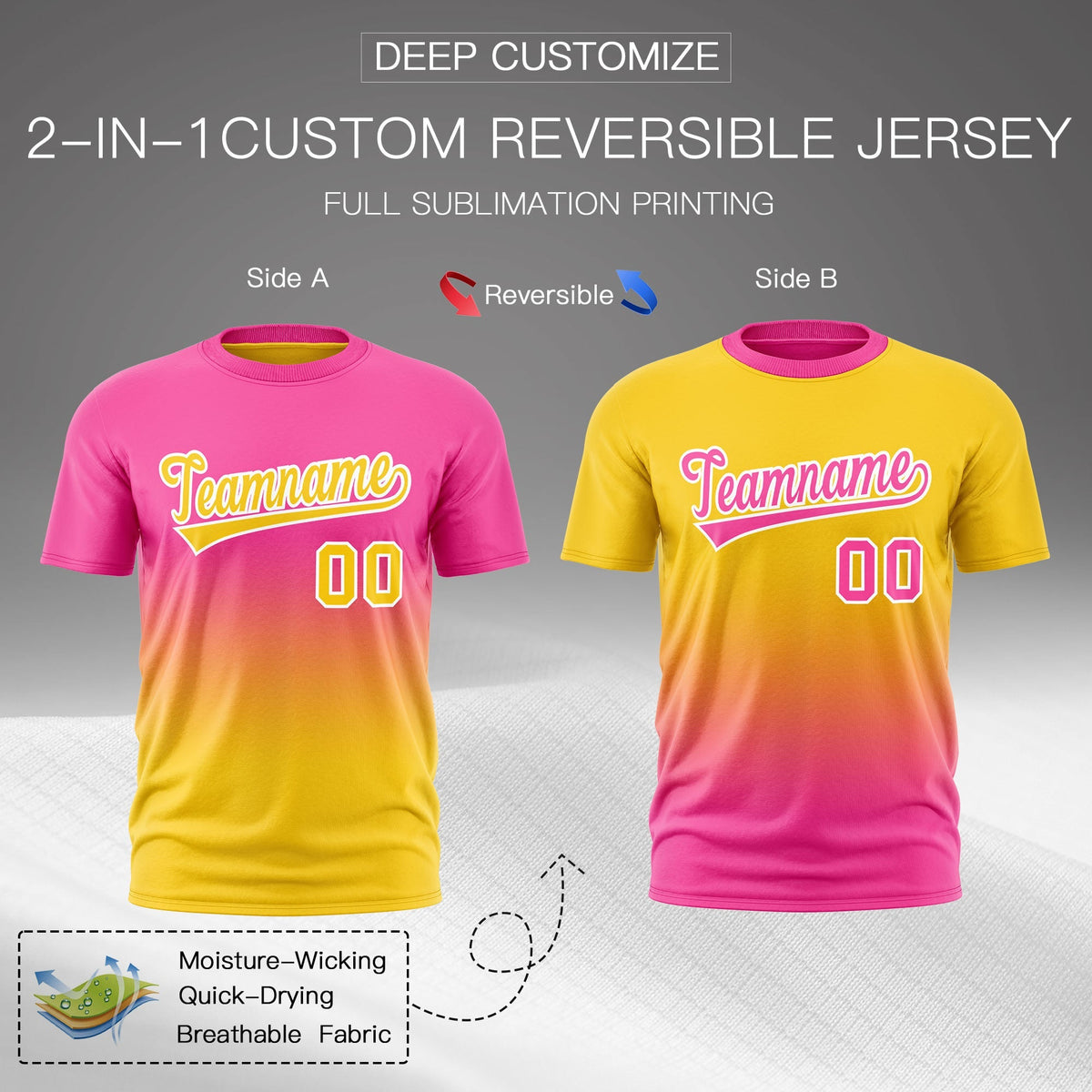 Custom Pink Gold Gradient Fashion Reversible Quick Dry T-shirt| KXKSHOP